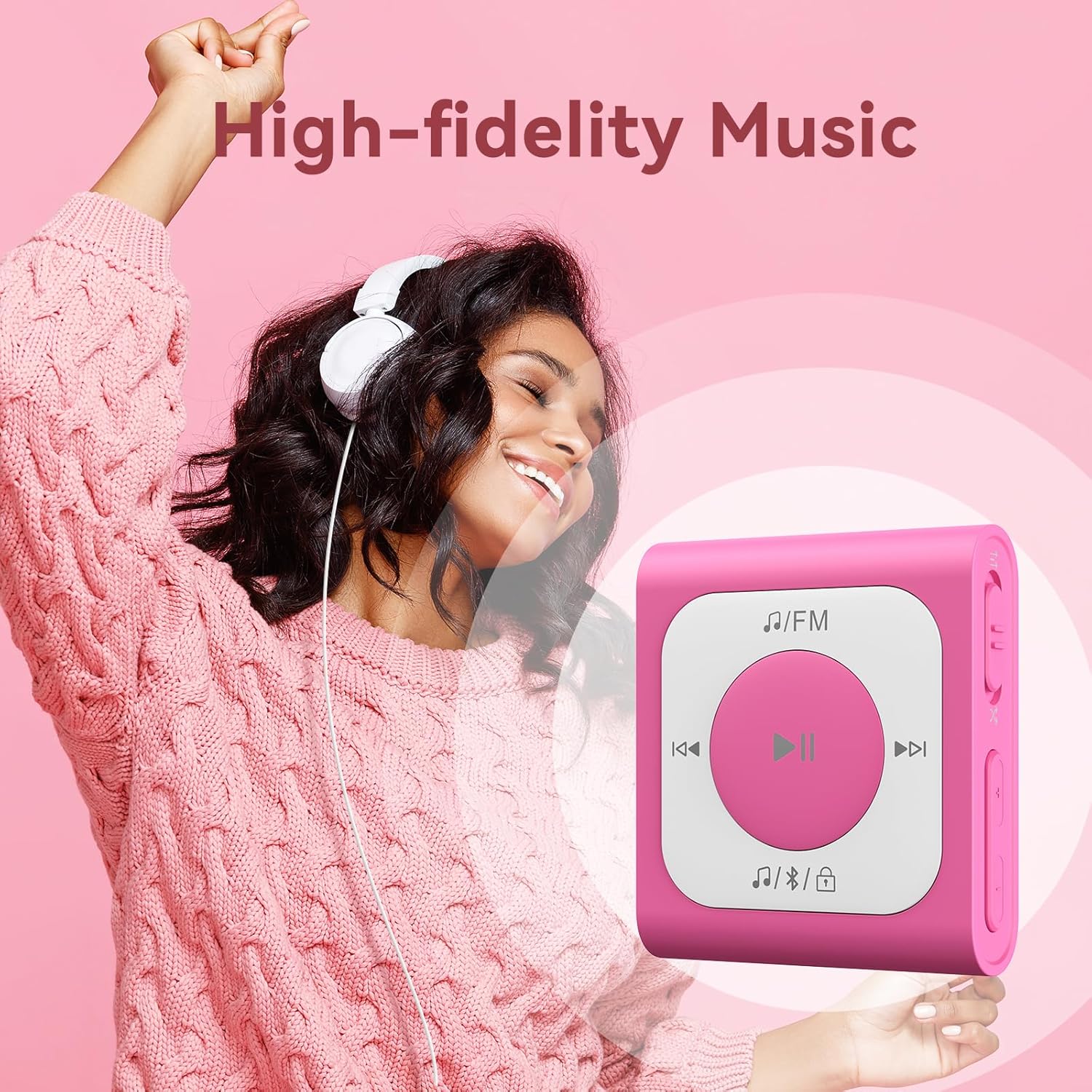 AGPTEK A51PL – Reproductor de MP3 con clip de 64 GB con Bluetooth, reproductor de música portátil con radio FM, no necesita teléfono, para deportes,