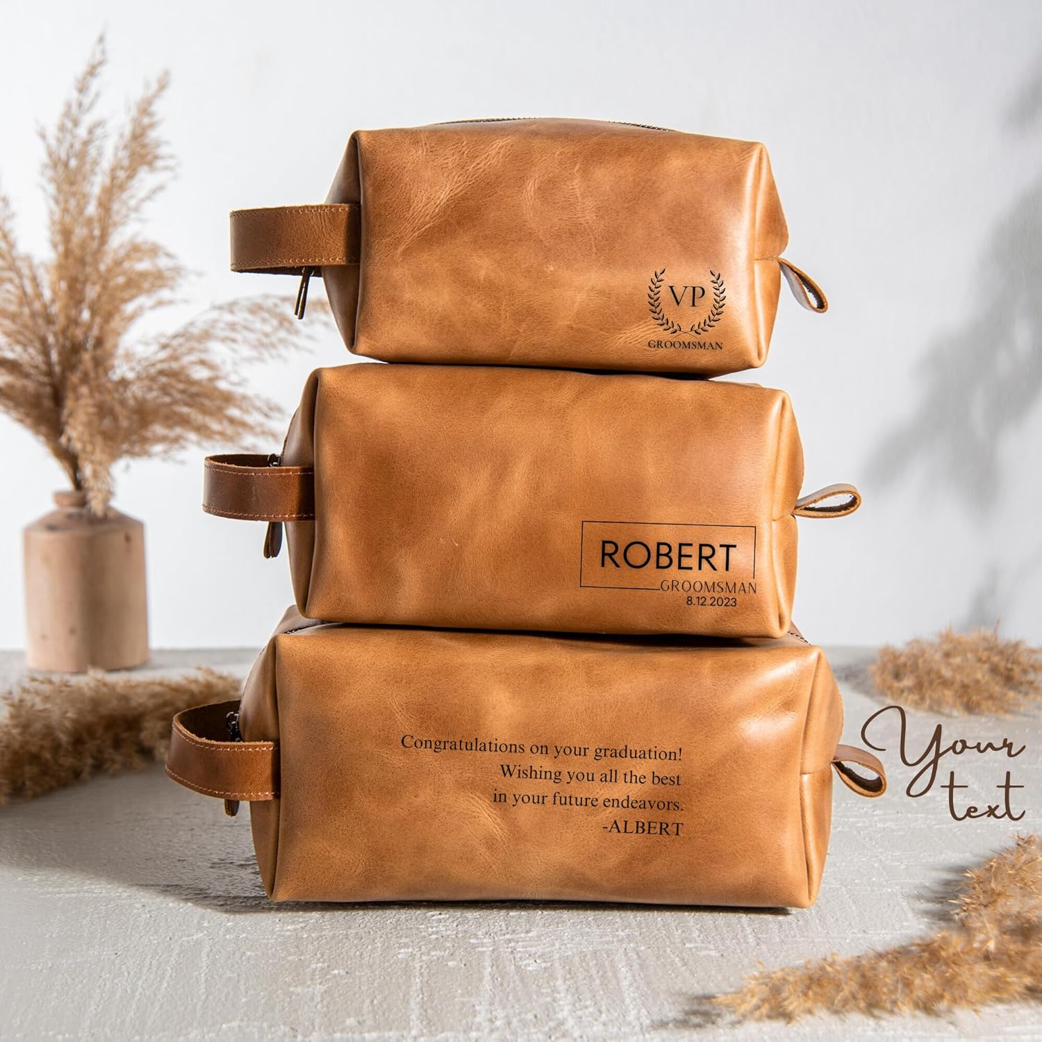 Personalized Leather Toiletry Bag for Men – Genuine Leather Dopp Kit, Perfect Gift for Groomsmen, Fathers Day, Wedding, Anniversary – Handcrafted