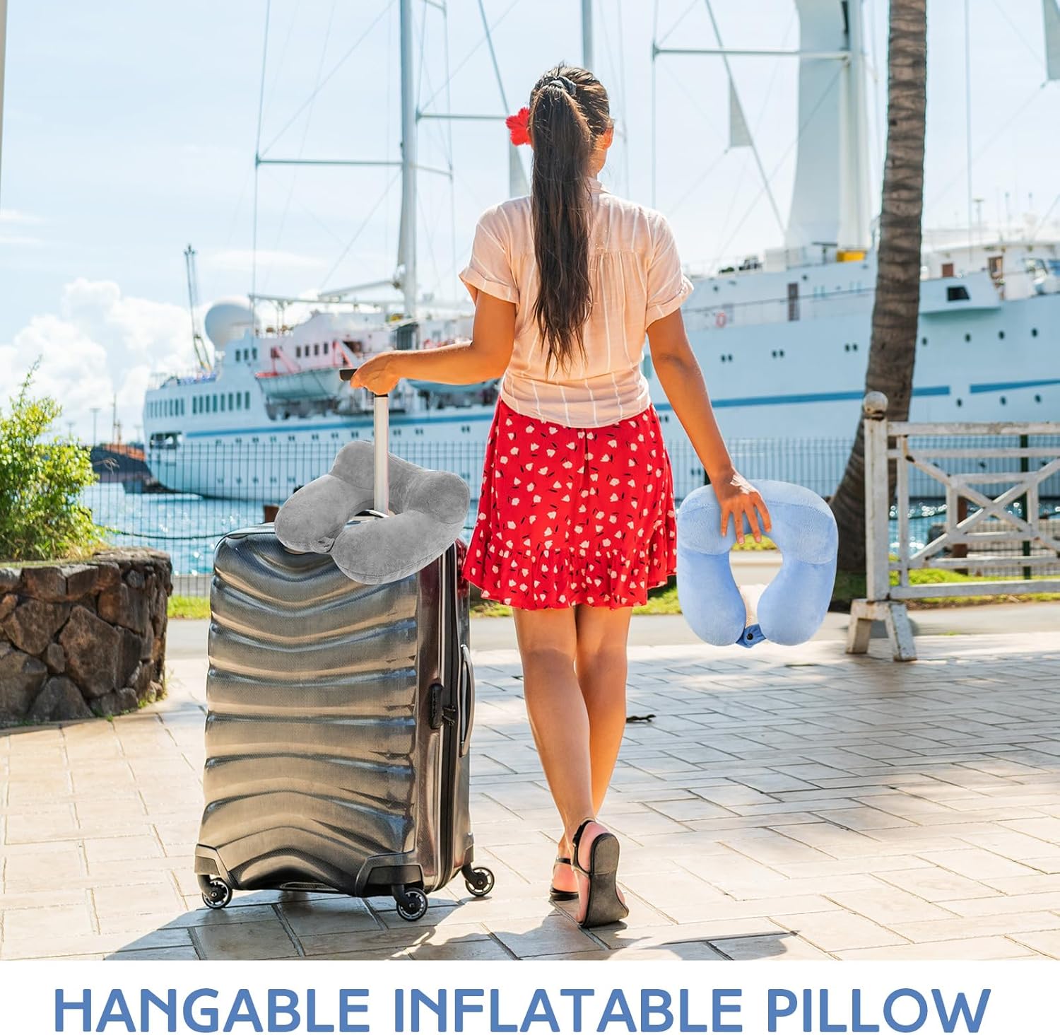 Paquete de 2 almohadas inflables de viaje para aviones, almohadas inflables para el cuello con bolsa compacta y almohada de vuelo suave para viajes,