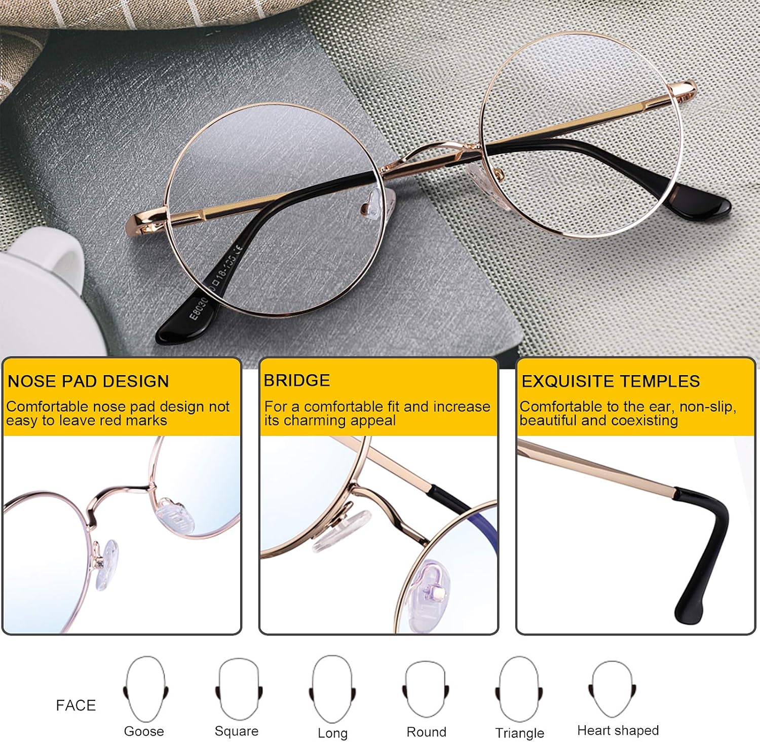 Brigtlaiff Gafas redondas de bloqueo de luz azul para hombres y mujeres, gafas de televisión para juegos de computadora, antifatiga ocular con marco