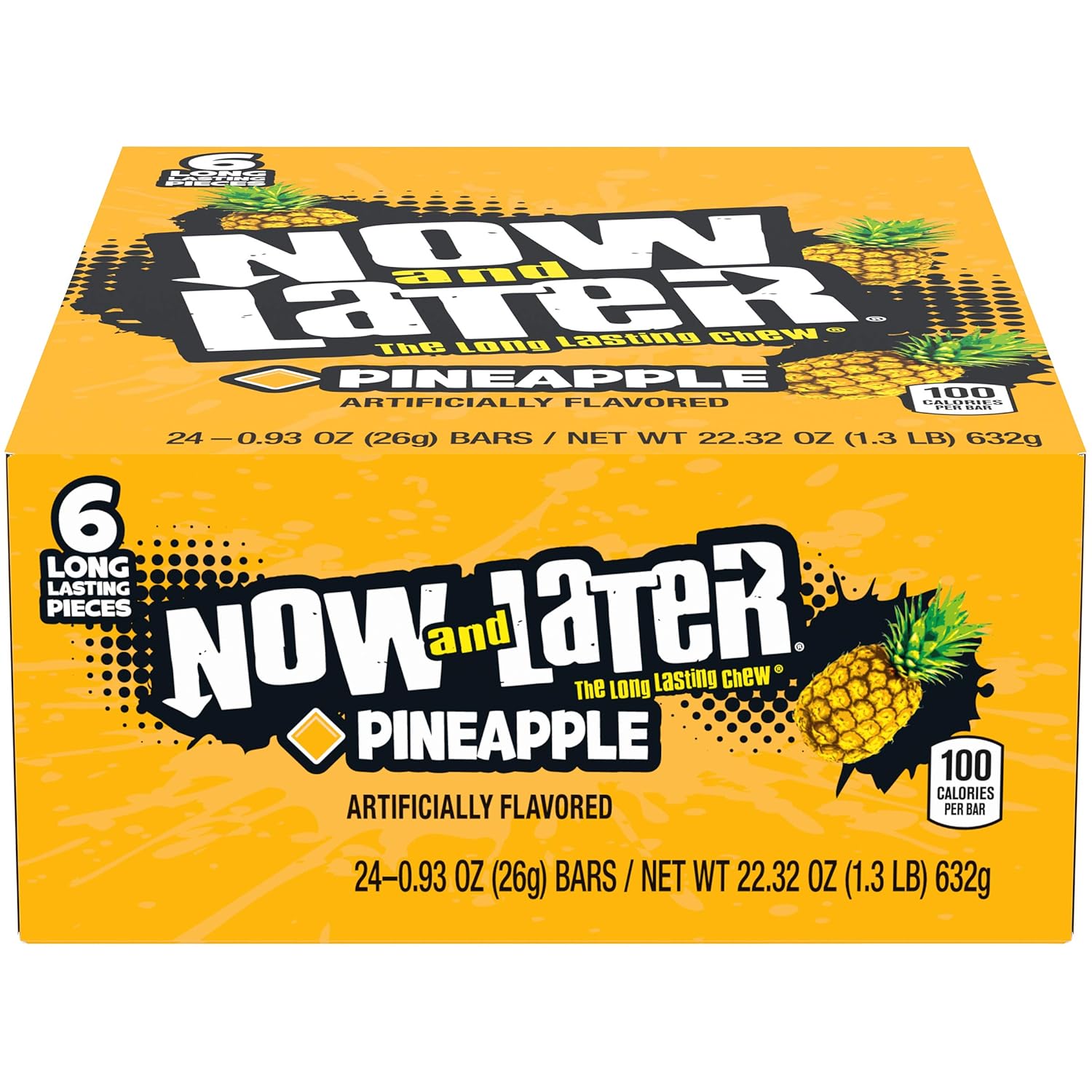 Now & Later Original Taffy Chews Candy, piña, 0.93 onzas (paquete de 24)