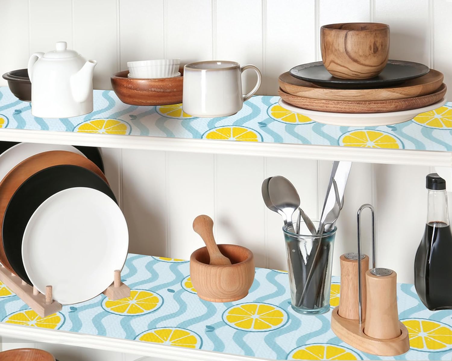 Revestimiento de estante no adhesivo para armarios de cocina, 16 pulgadas de ancho x 20 pies, forros antideslizantes y lavables, impermeables, con