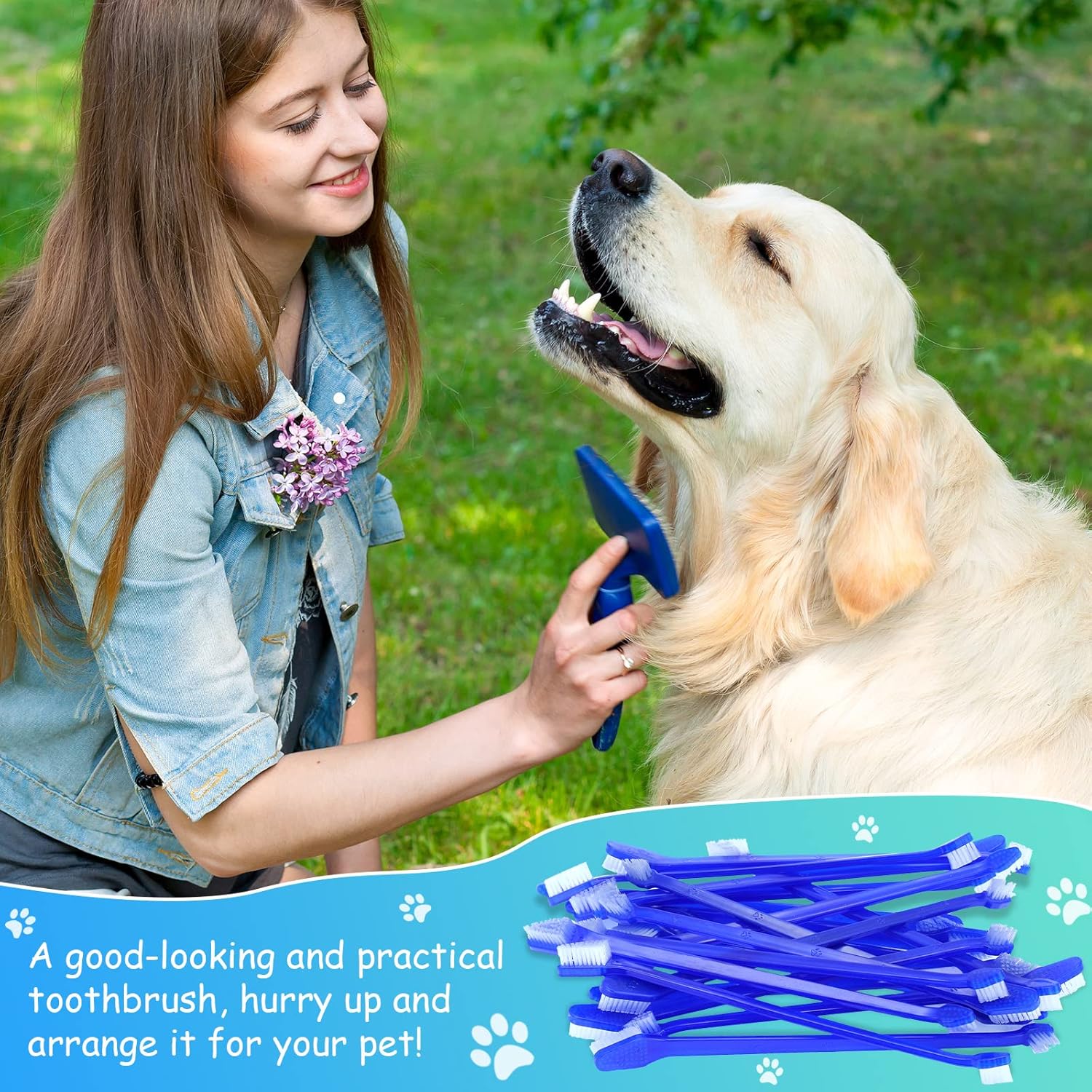 80 piezas de cepillo de dientes para perros pequeños, cepillo de dientes de doble cabeza, cepillos de higiene dental suaves de mango largo para