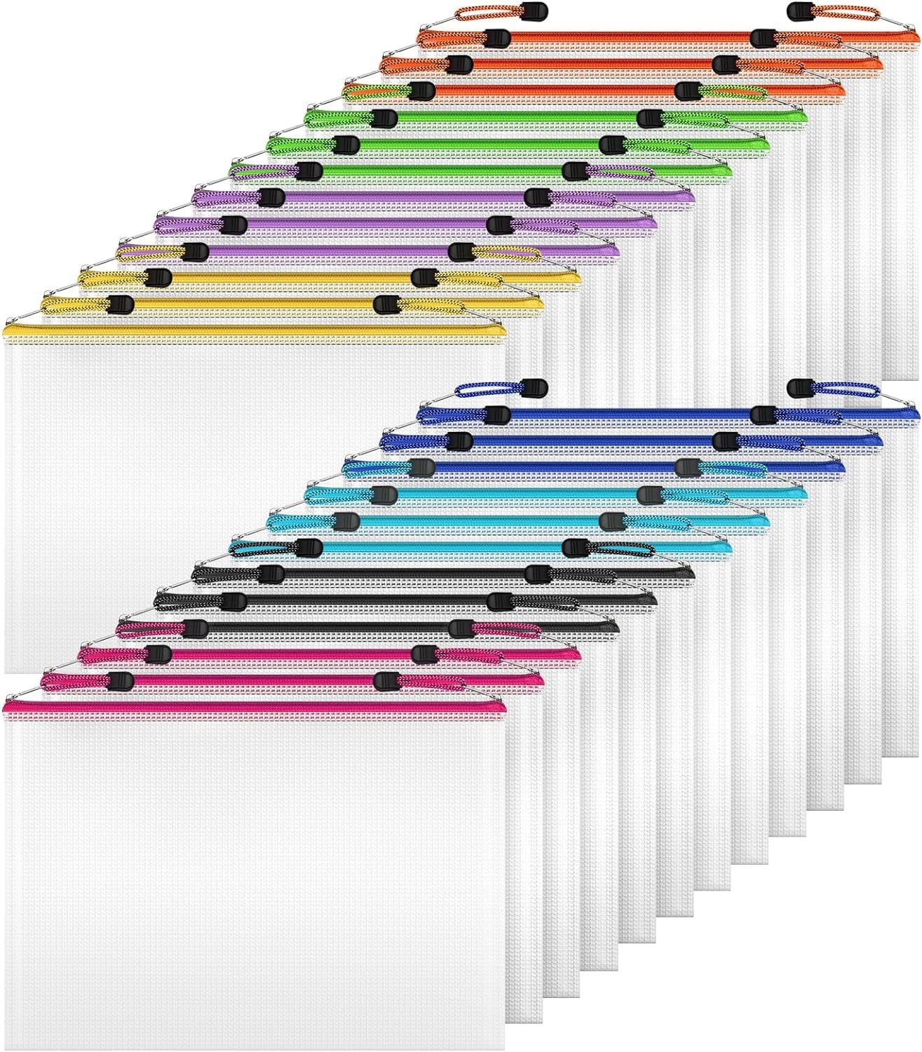 ZYBERIX – 24 bolsas duraderas para organizador de documentos para suministros de oficina, bolsas de plástico impermeables con cremallera para