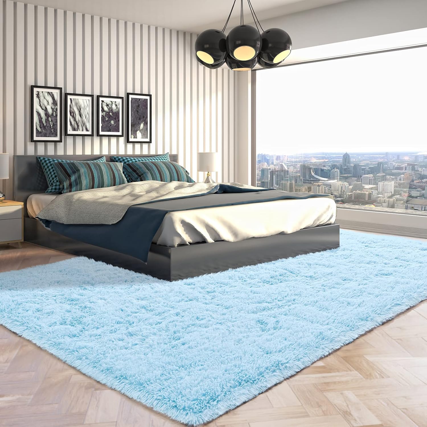 Kelarea Alfombra lanuda súper suave y esponjosa, 4 x 6 pies, color azul bebé, alfombra moderna de felpa mullida para interiores para sala de estar,