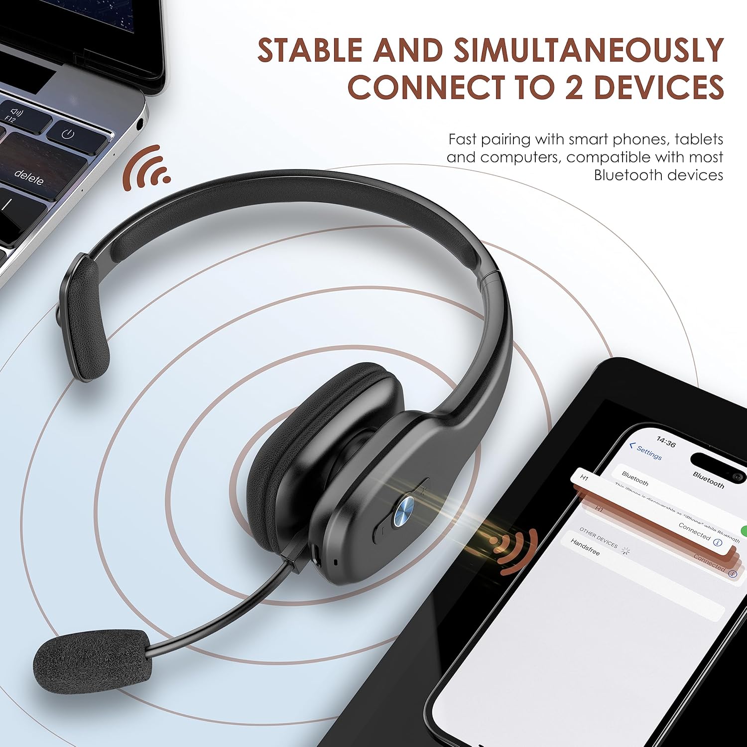 Auriculares Bluetooth, auriculares Bluetooth para camionero con micrófono, 60 horas de tiempo de trabajo, auriculares inalámbricos en la oreja para