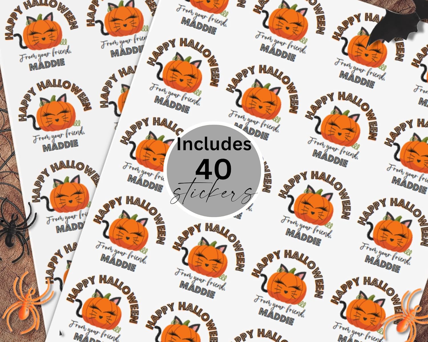 40 calcomanías personalizadas de Halloween para niños, etiquetas personalizadas para niñas, escuela, fiesta, fiesta, hojas de etiquetas de regalo
