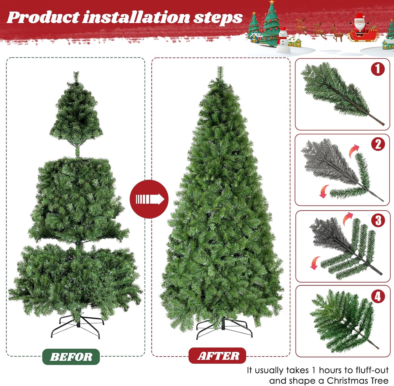 Árbol de Navidad artificial de abeto de 6.5 pies con bisagras de metal de alta calidad, adecuado para el hogar, oficina, decoración de fiestas,