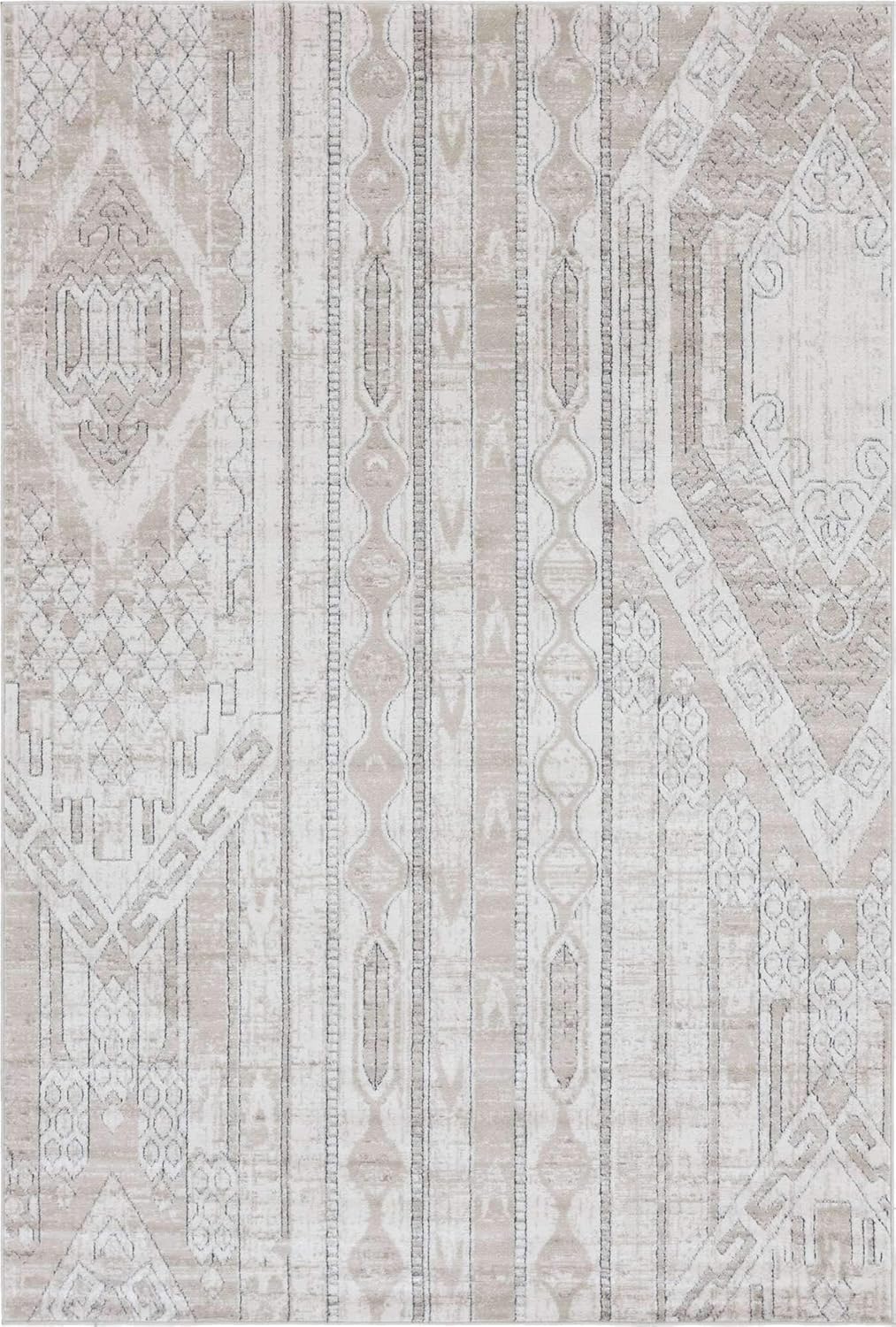 Unique Loom Portland Collection – Alfombra de área a rayas inspirada en el suroeste tono sobre tono (6 pies x 9 pies, rectangular, bronceadomarfil)
