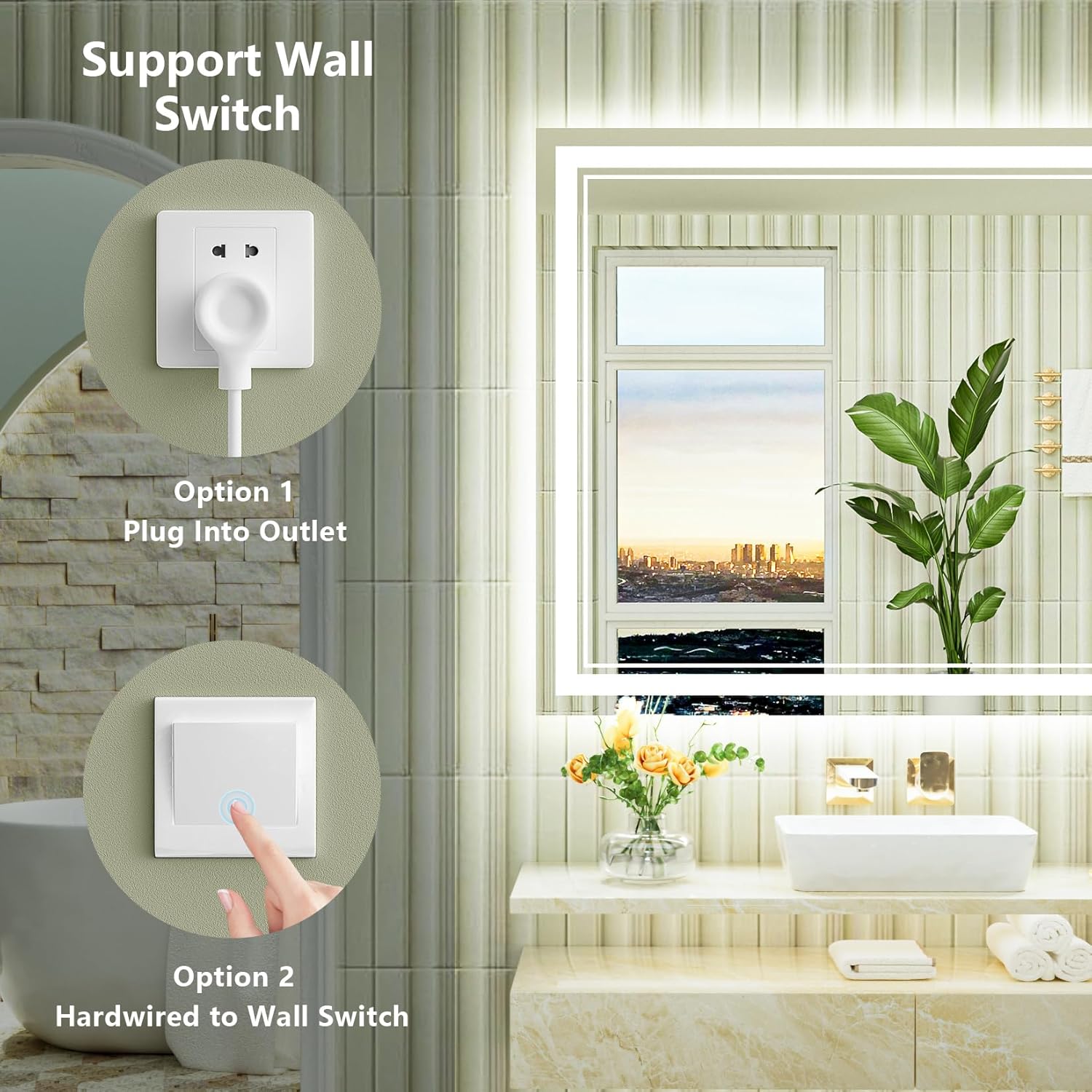 Espejo de baño LED de 40 x 36 pulgadas con luces, retroiluminado + frontal iluminado, espejo de tocador con luz antiniebla para pared de baño,