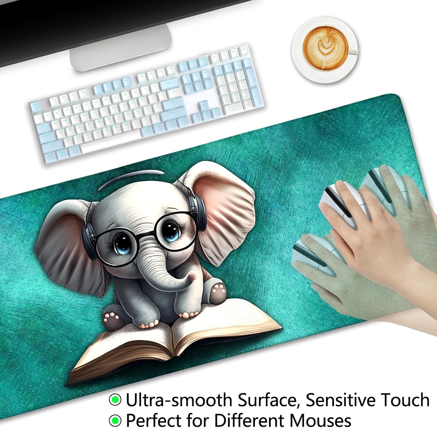 Alfombrilla de mouse de elefante para escritorio, bonita alfombrilla de escritorio, alfombrilla de mouse grande antideslizante para computadora,