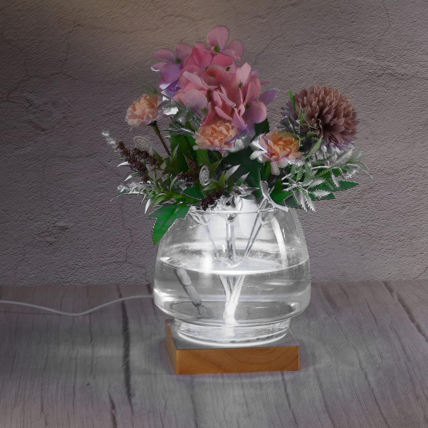 PATIKIL Base de luz LED de madera de 4 pulgadas, base de exhibición de luz de madera con interruptor para arte de resina de cristal 3D, blanco frío,