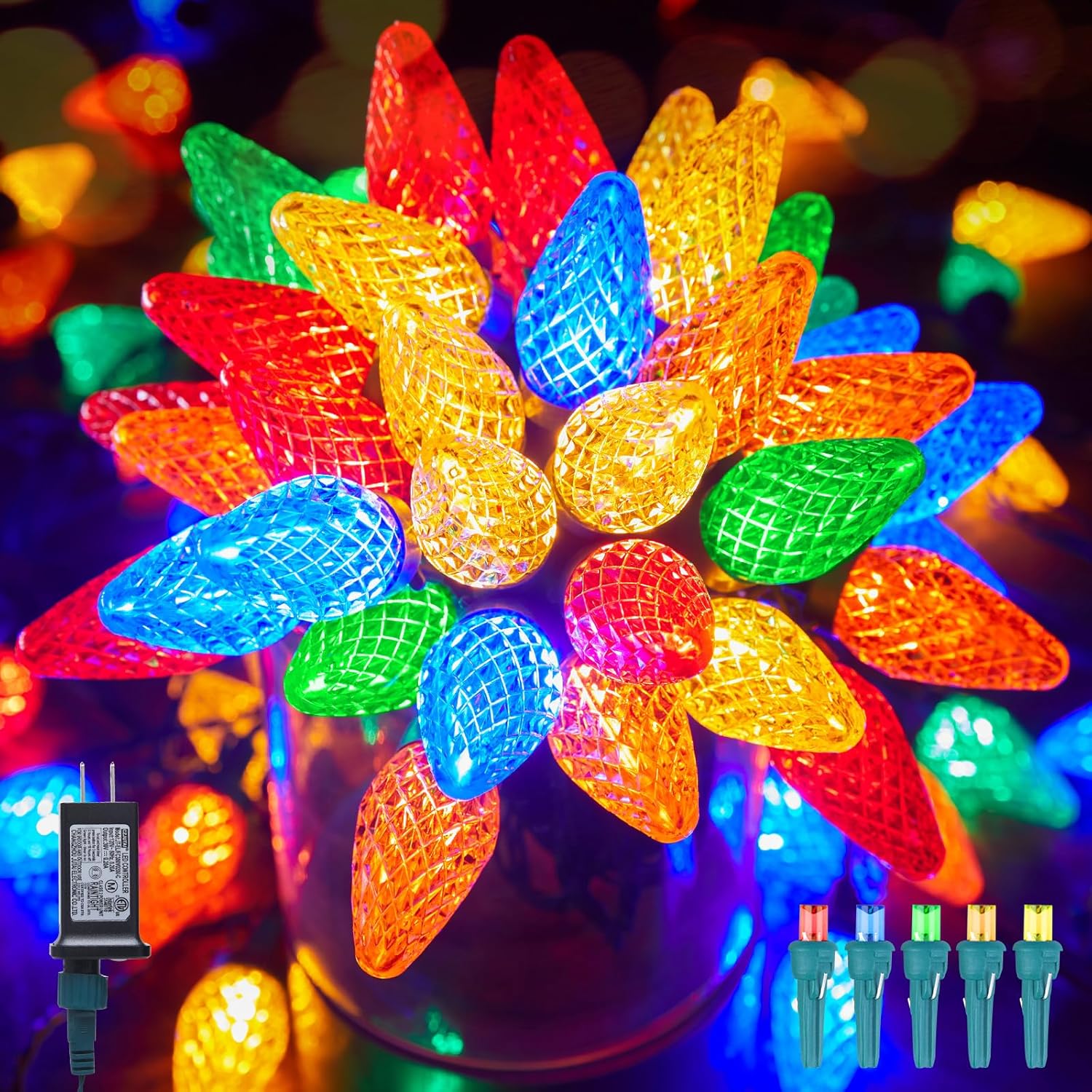 Luces LED de Navidad C9 para exteriores, 81 pies, 100 luces LED con temporizador y 8 modos de iluminación, impermeable, grado comercial, extensible,