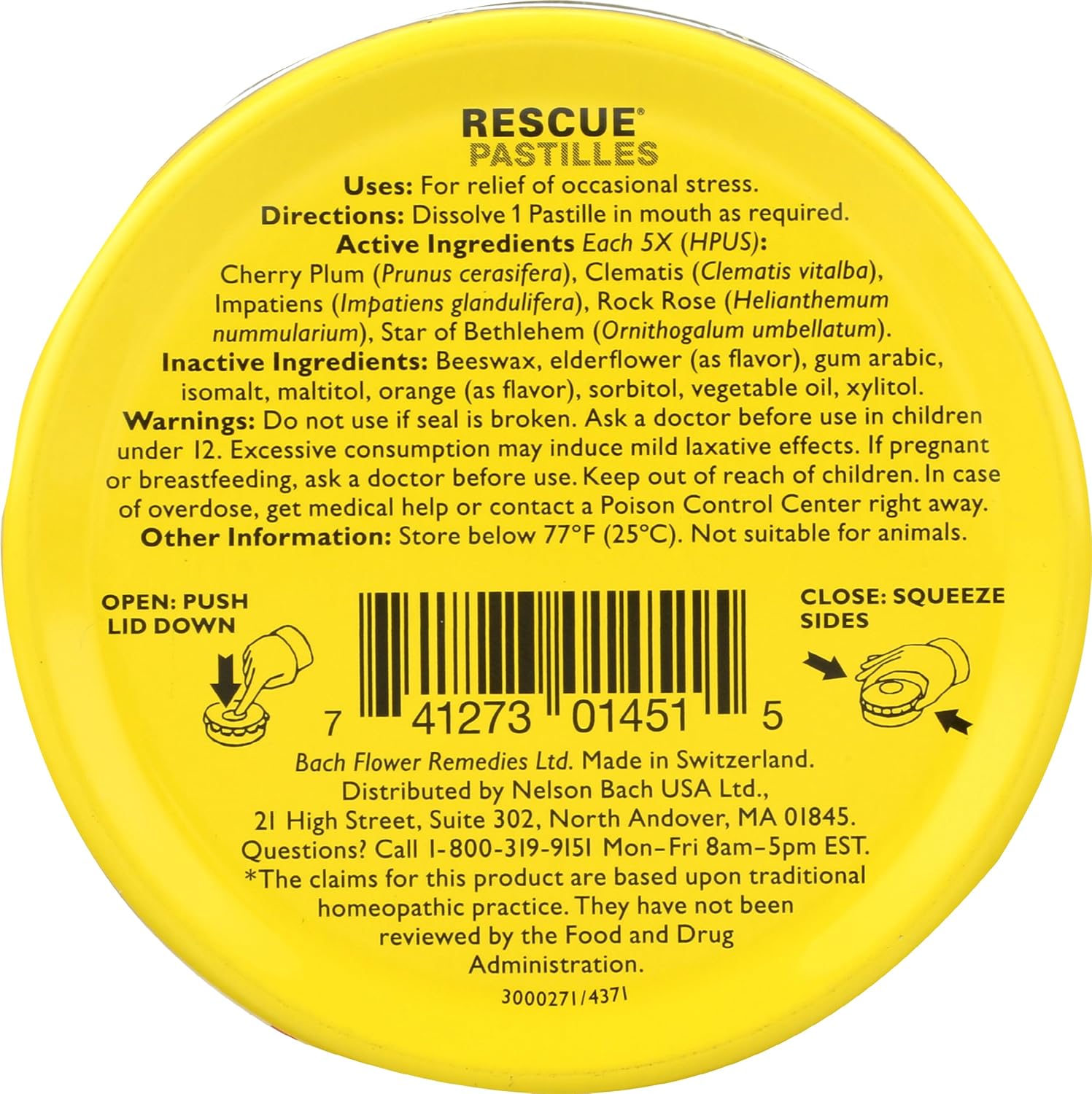 Bach Rescue Pastilles Flor de saúco naranja, 1.7 oz