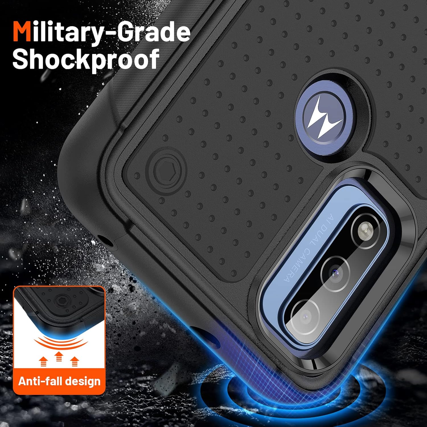 Jeylly Funda para Motorola G Pure, funda Moto G Power 2022Moto G Play 2023, con 2 protectores de pantalla de vidrio templado, doble capa de