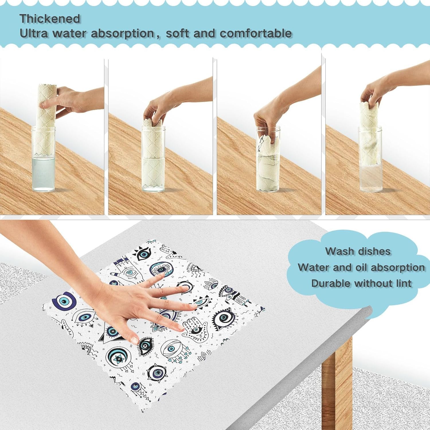 Evil Eyes Geometry Doodle 6 Pack Quick Dry Microfiber Cleaning Towels Kitchen Decorative Quality Microfiber Towel for Countertop Coffee