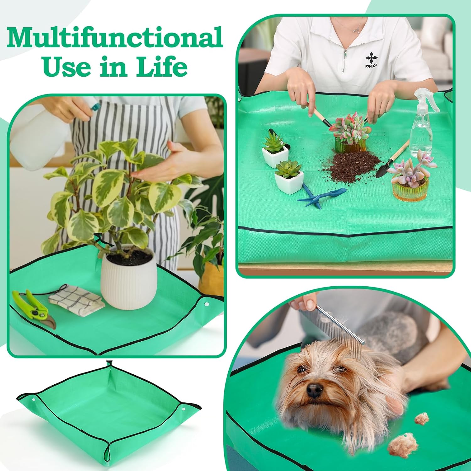 Tapete de trasplante para plantas de interior, tapete grande de 39 pulgadas y tapete de plantación pequeño de 26 pulgadas con accesorios para