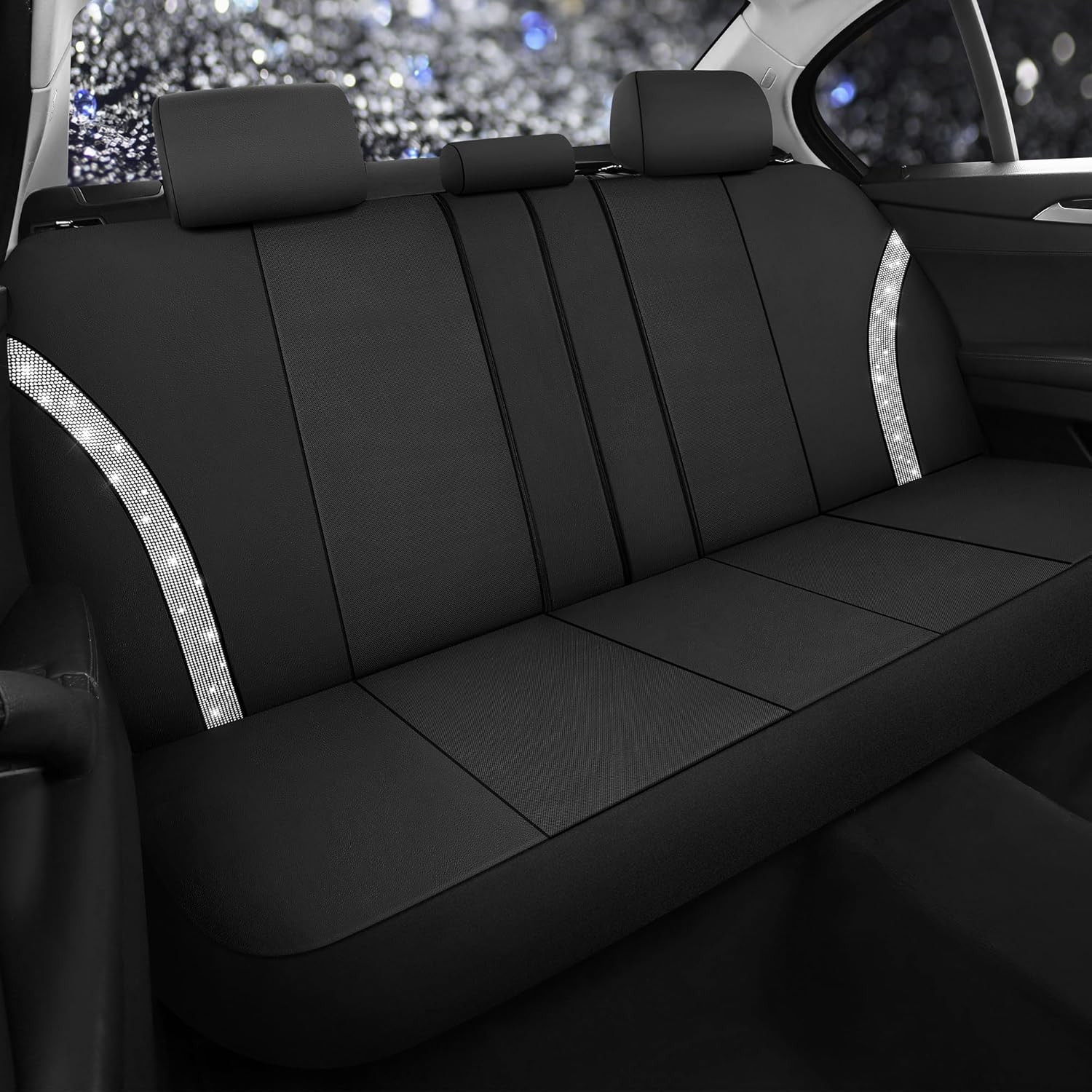 Juego completo de fundas de asiento de automóvil de cuero brillante para mujeres y niñas, fundas de asiento de automóvil transpirables con diamantes