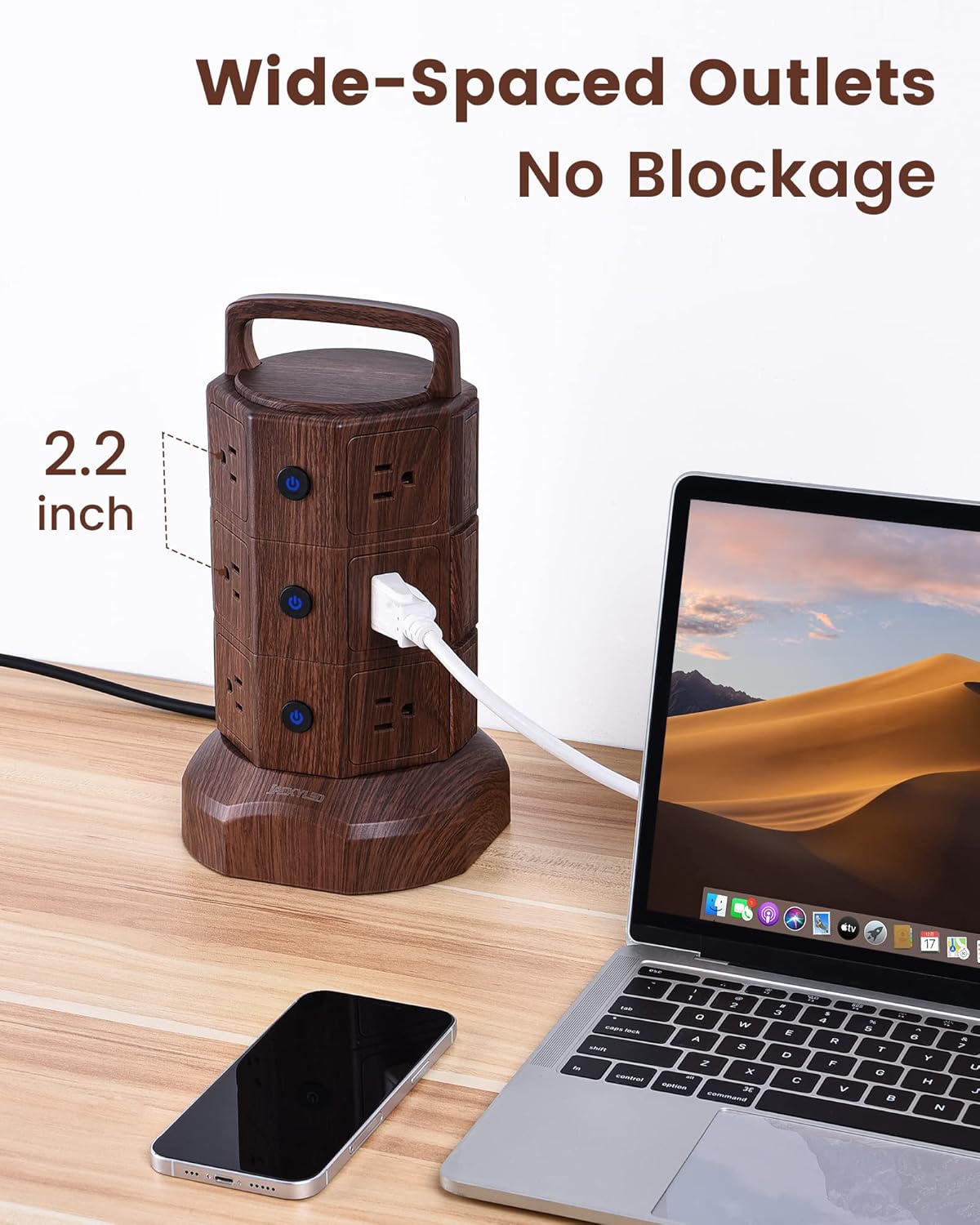 JACKYLED Regleta protectora contra sobretensiones con cable de extensión de 6.5 pies, 6 puertos USB y 12 salidas de CA, estación de carga eléctrica