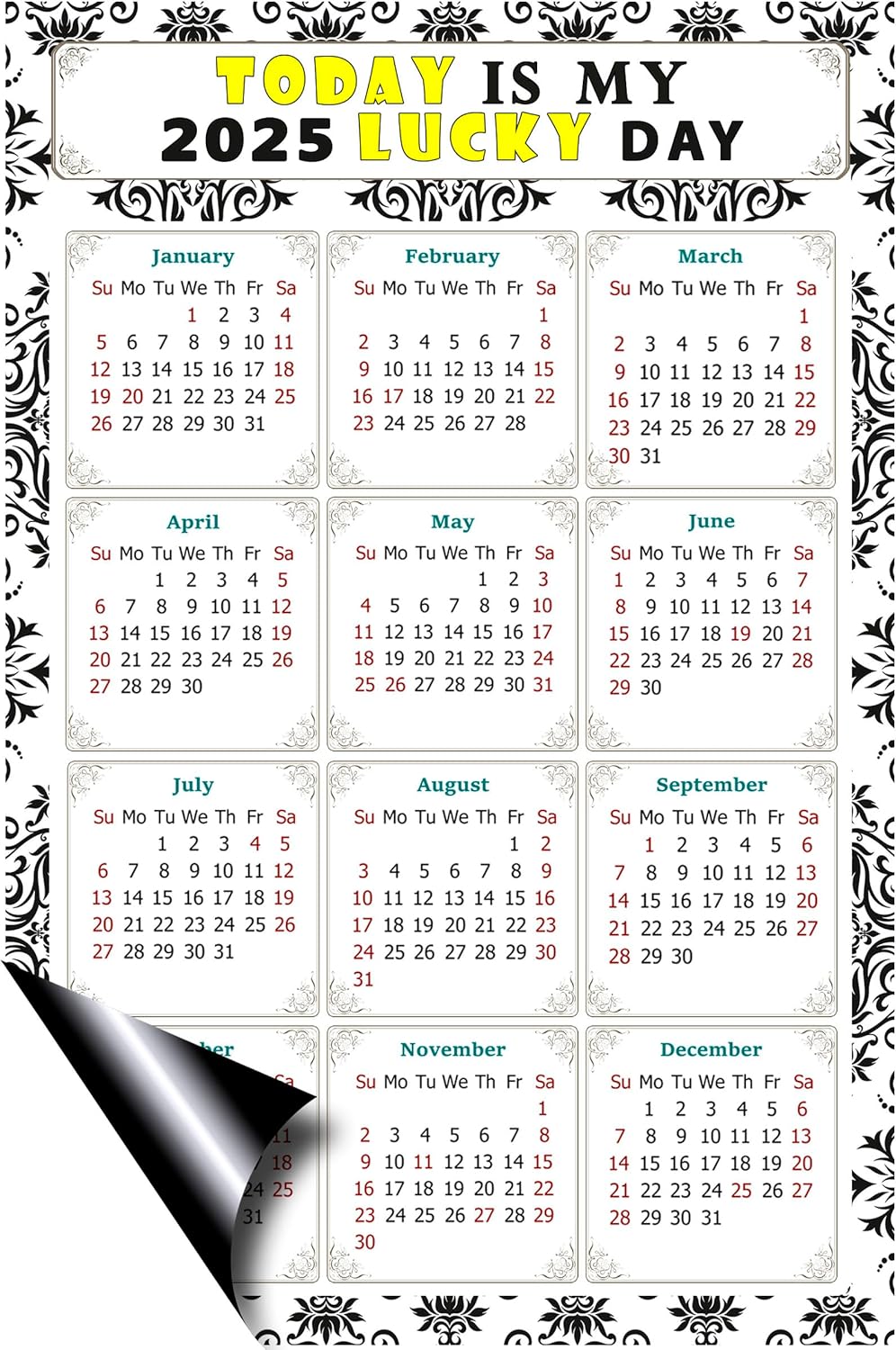 Calendario magnético 2024  Imanes del calendario  Today is my Lucky Day  Resistente a la decoloración, desgarros y agua  Temático 039 (5.25 x 8