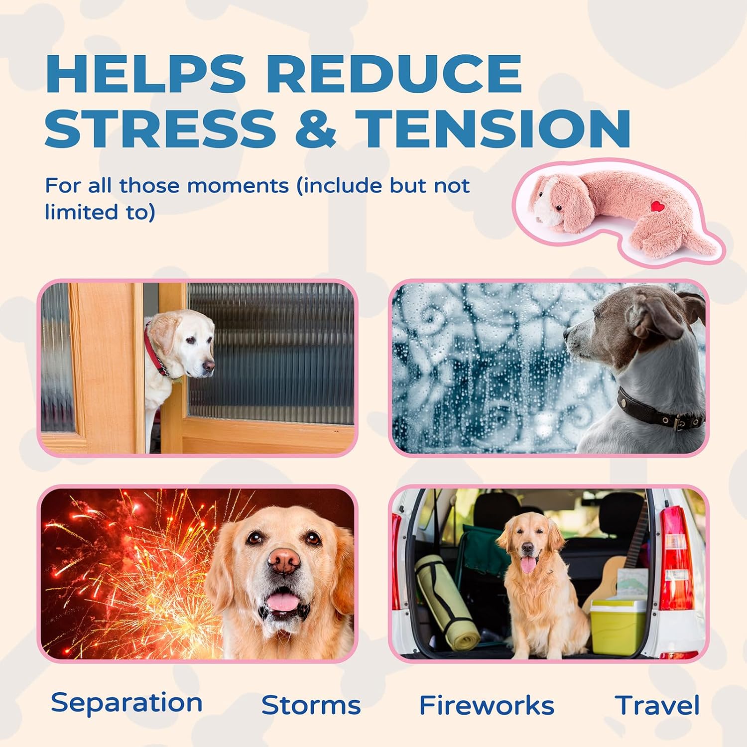 Heartbeat – Juguete de peluche para cachorros con latido del corazón para ayudar a calmar el perro, juguete para aliviar la ansiedad de las