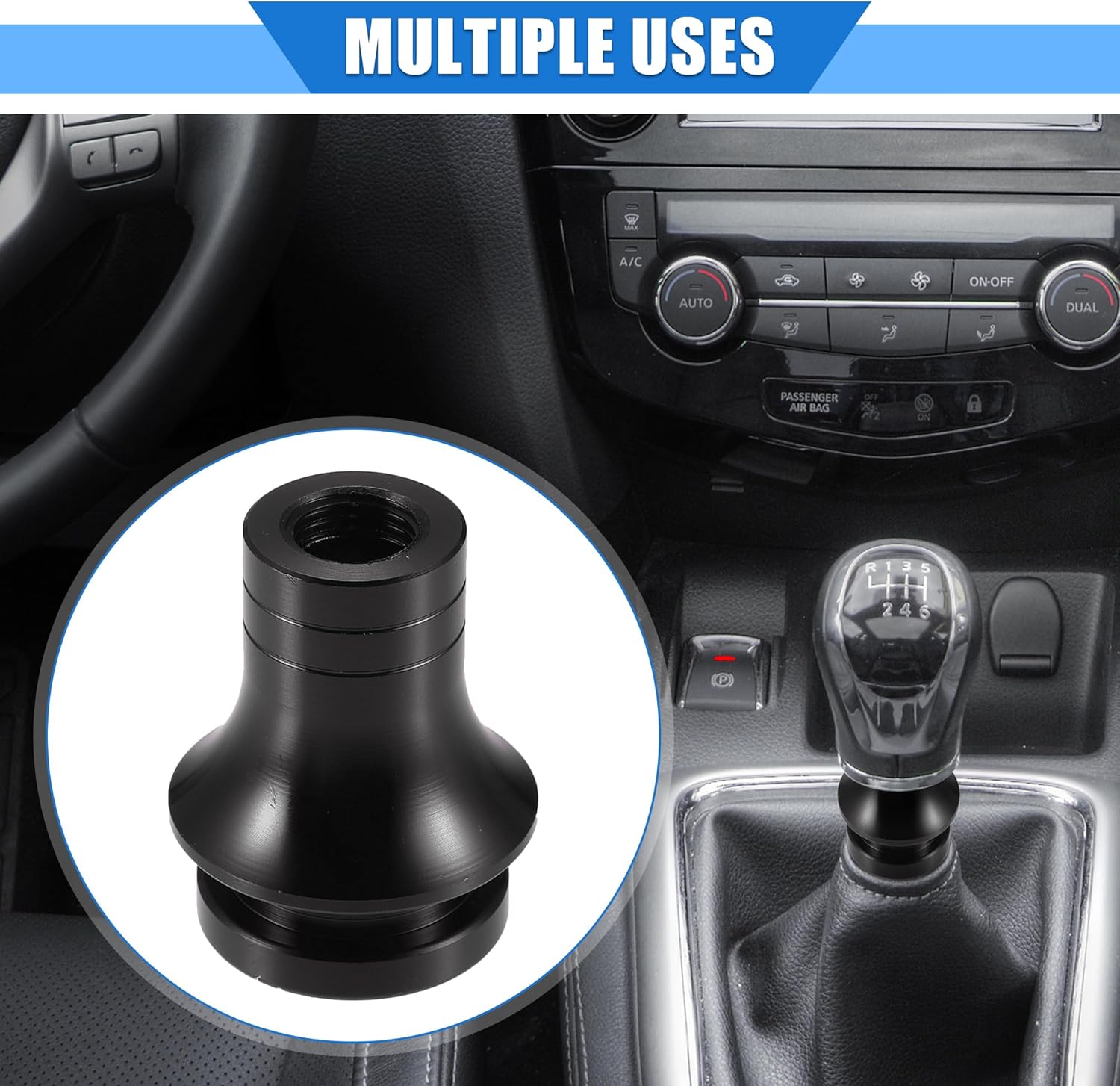 Adaptador de perilla de palanca de cambios de automóvil, M12 x 1.25, retenedor de maletero universal para vehículos de transmisión manual, aleación