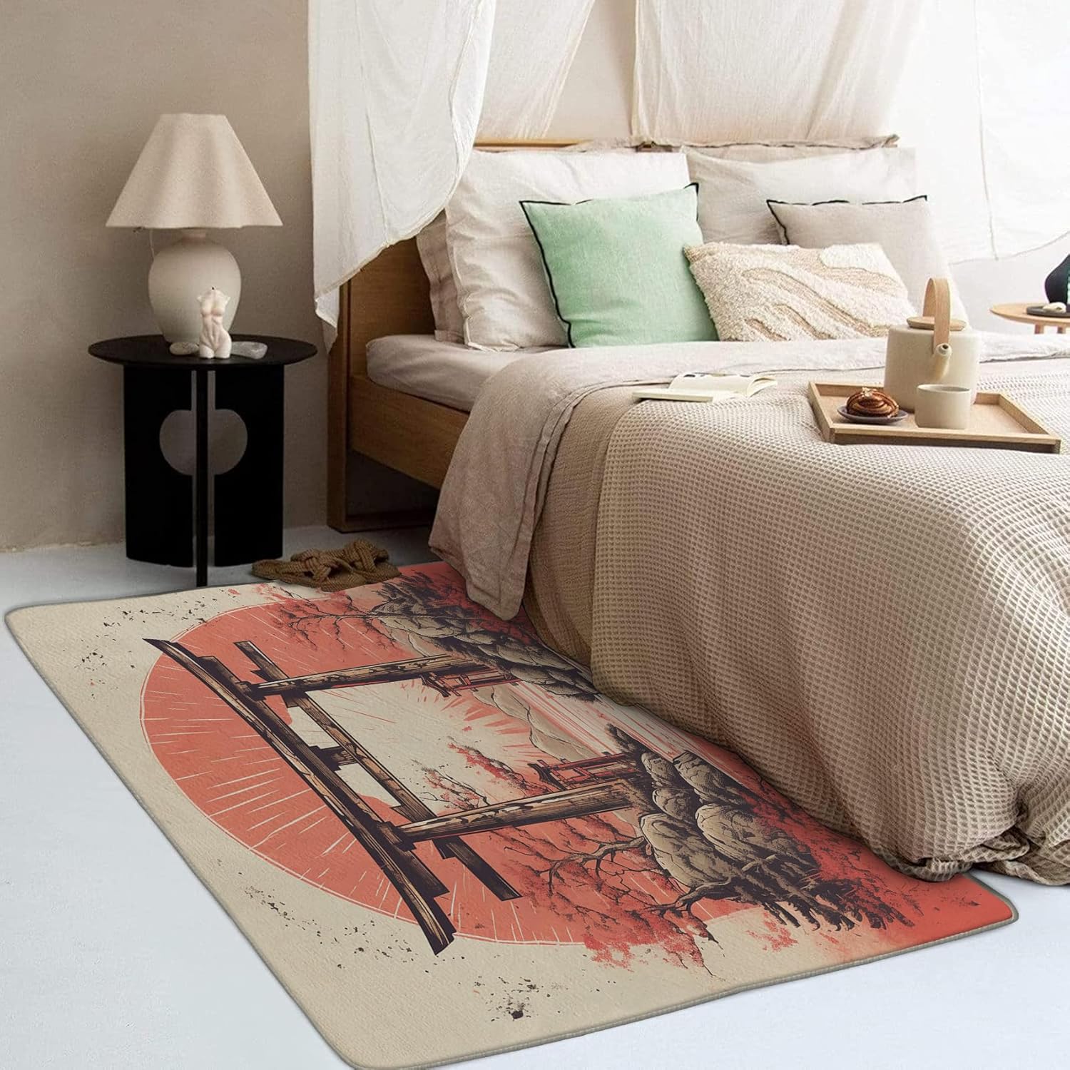 Alfombra japonesa y decoración del hogar, alfombra de 4 x 6, alfombras japonesas Torii para sala de estar, dormitorio, alfombra de estilo asiático,