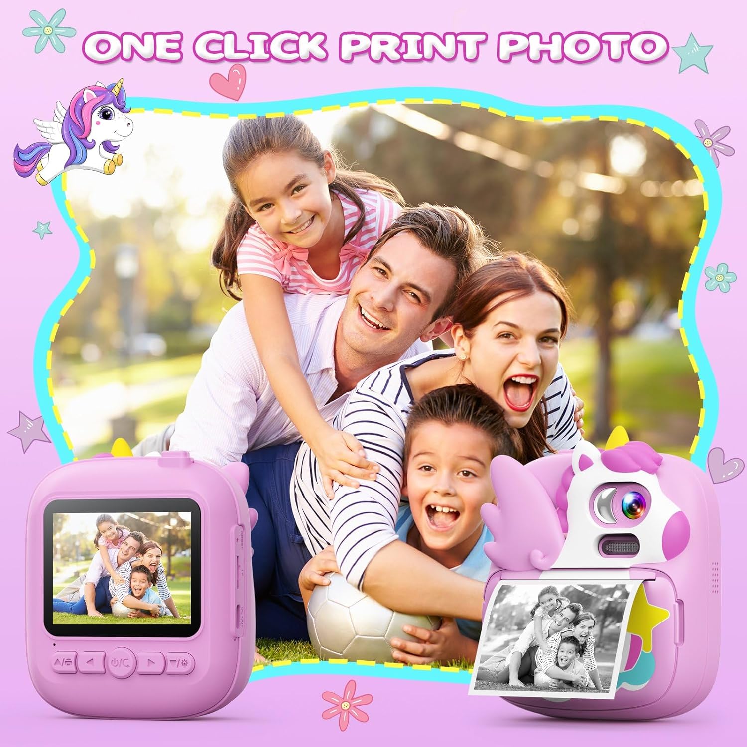Cámara para niños, impresión instantánea, cámara instantánea de 12 MP y 1080P para niños con tarjeta 32G y papel de impresión, cámara de video