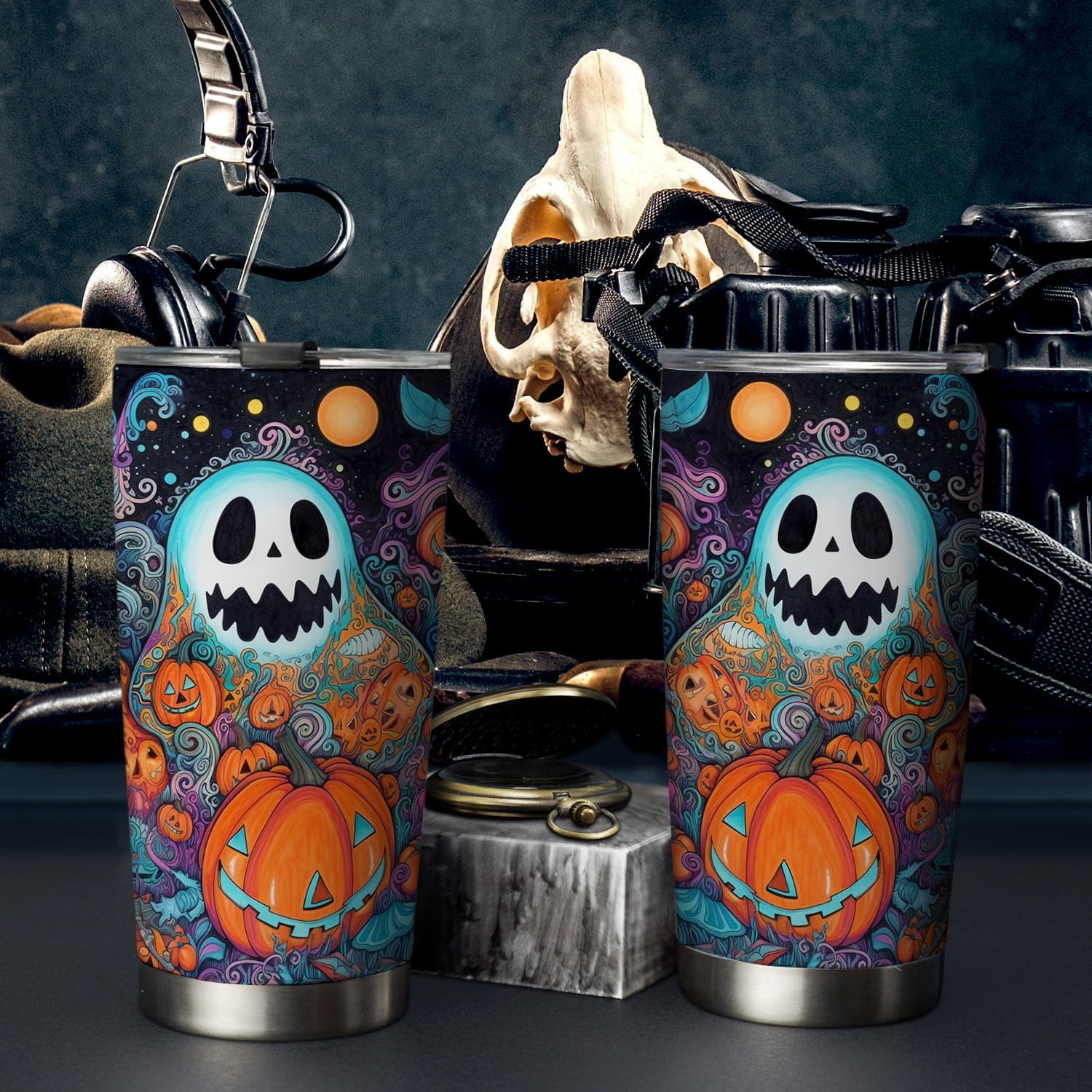 Vaso de Halloween de 20 onzas, con diseño de fantasma Boo Boo, Trick or Treat, vaso de fantasma de calabaza, taza de viaje aislada con tapa, termo