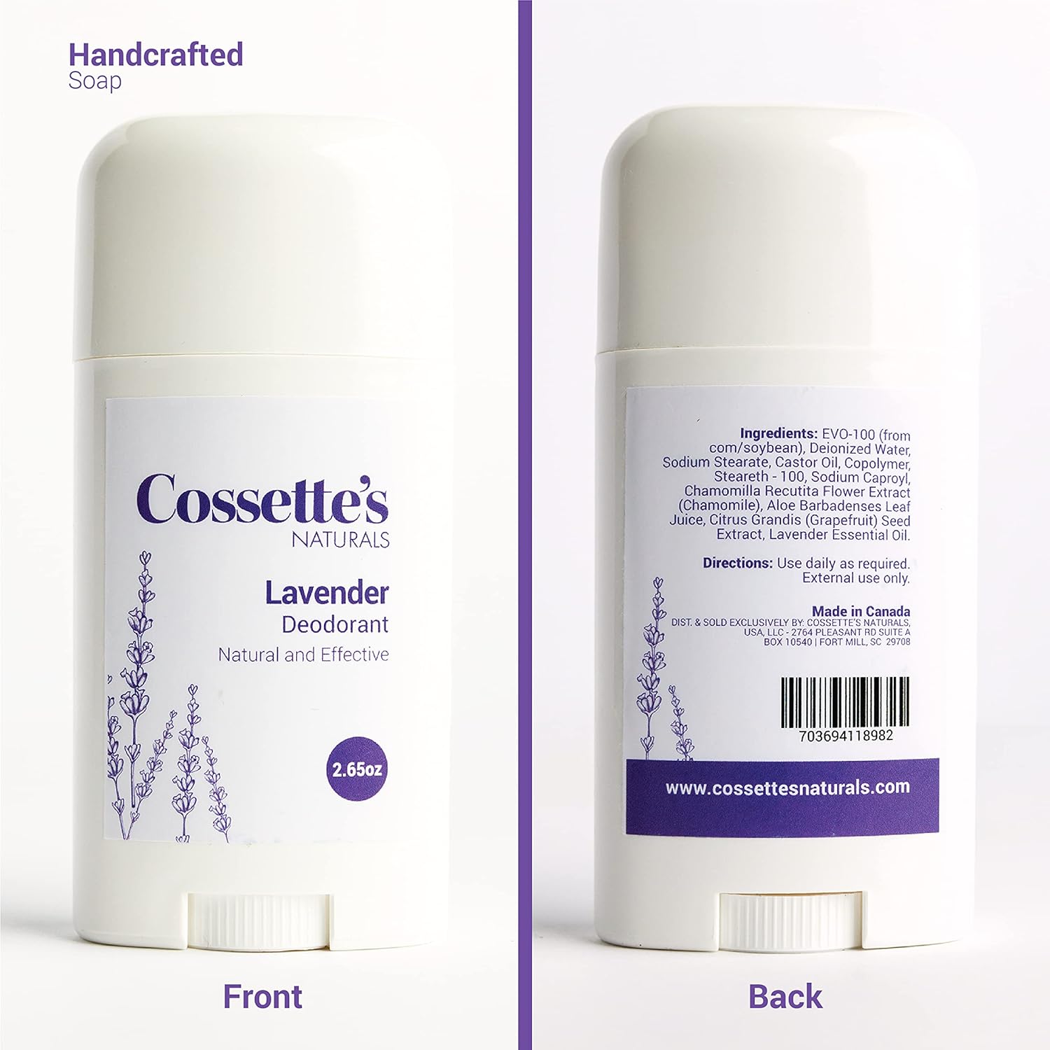 Cossette’s Naturals – Desodorante natural para hombres y mujeres, libre de aluminio y parabenos con aceites esenciales (lavanda, 2.65 oz (1 paquete))