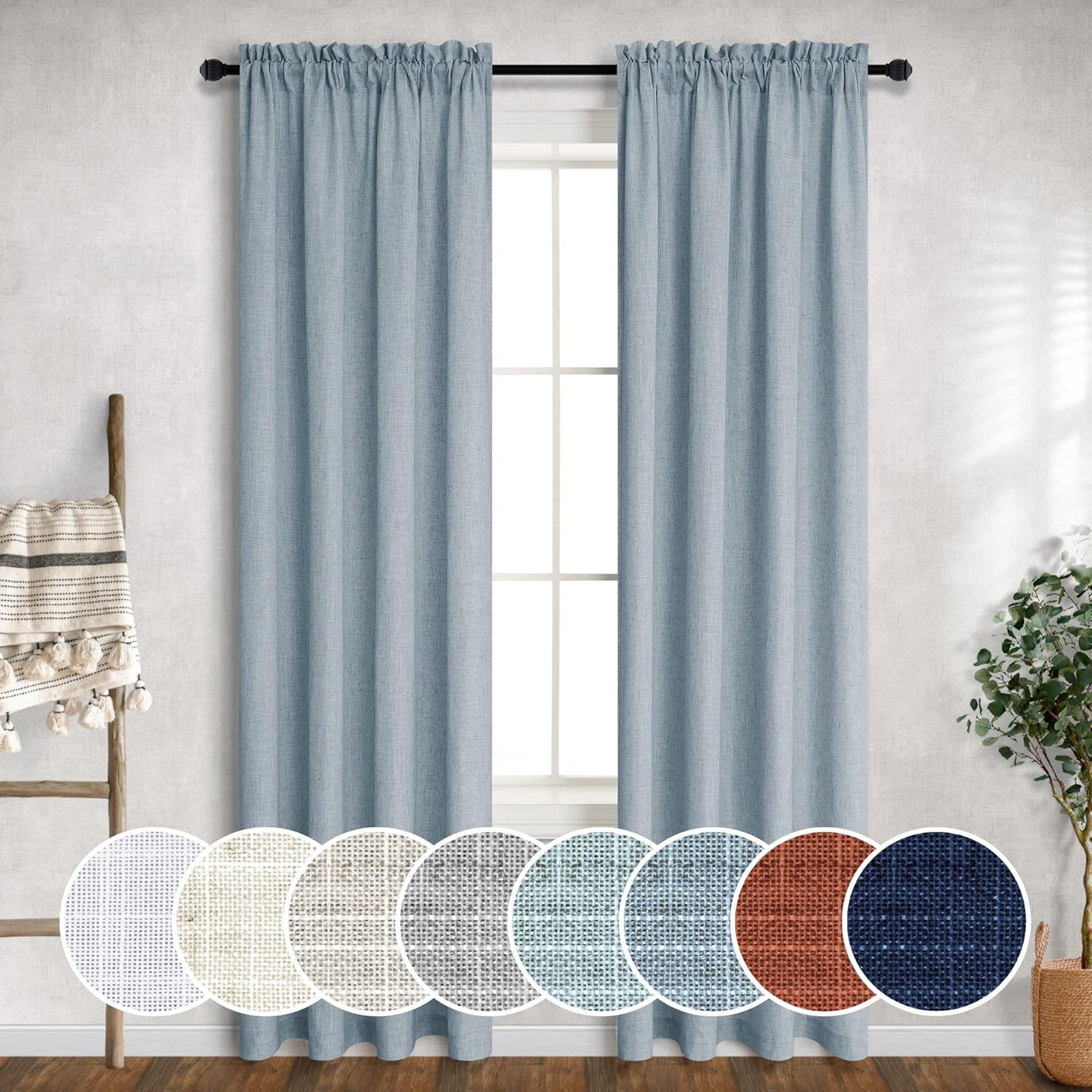 Cortinas azul claro de 38 pulgadas de ancho para sala de estar, 2 paneles con bolsillo para barra para filtro de luz, cortinas semitransparentes