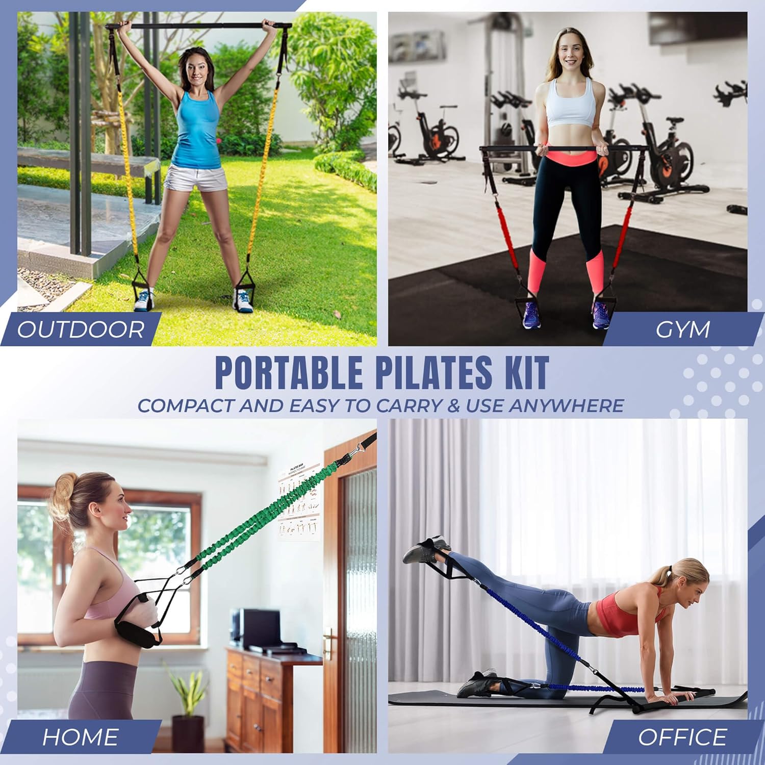 Kit de barra de pilates multifuncional con bandas de resistencia para mujeres, barra de escultura de pilates con 4 juegos de bandas de resistencia,
