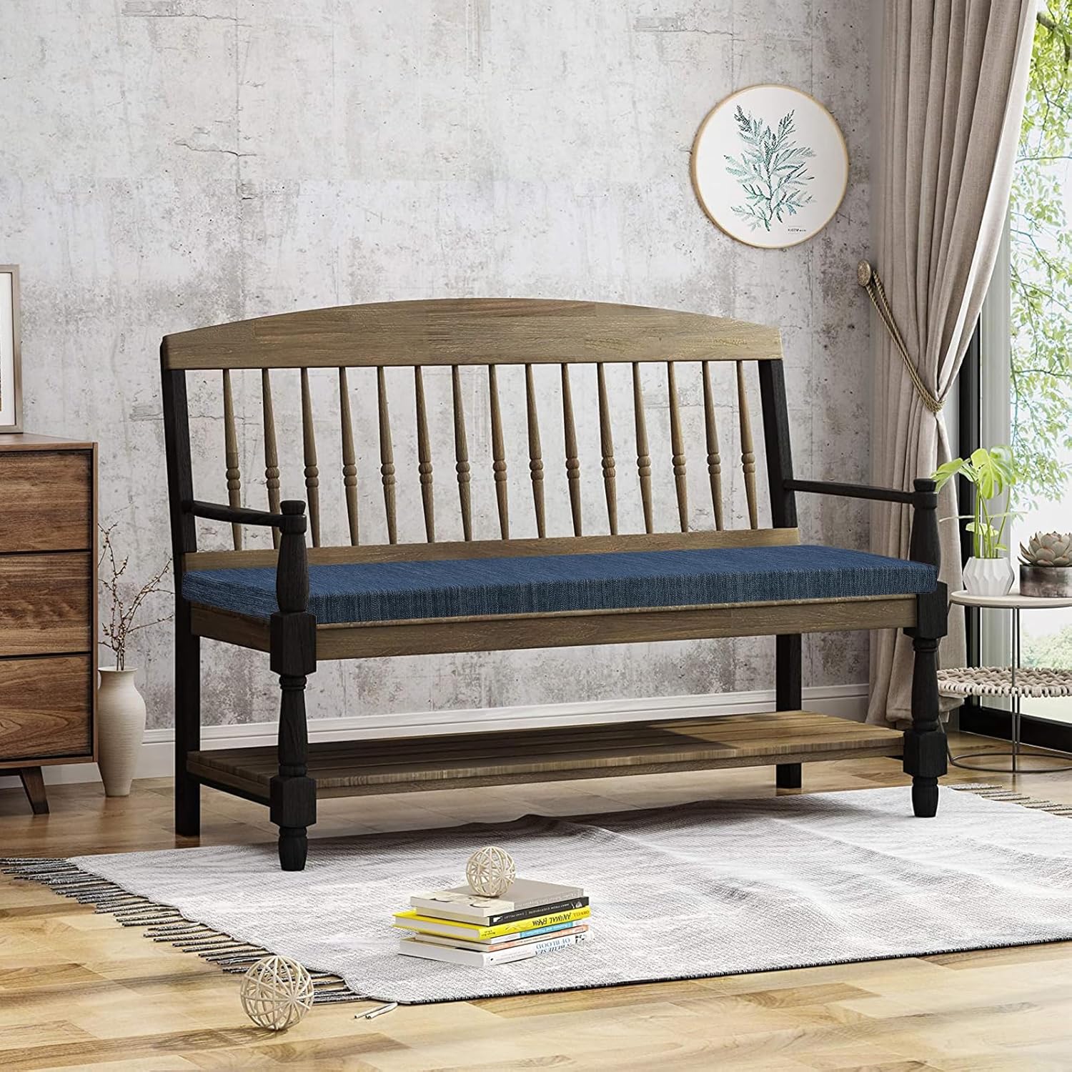 baibu Cojín de banco clásico de 36 pulgadas con lazos, cojín de banco rectangular antideslizante para interiores, almohadilla de espuma de tamaño