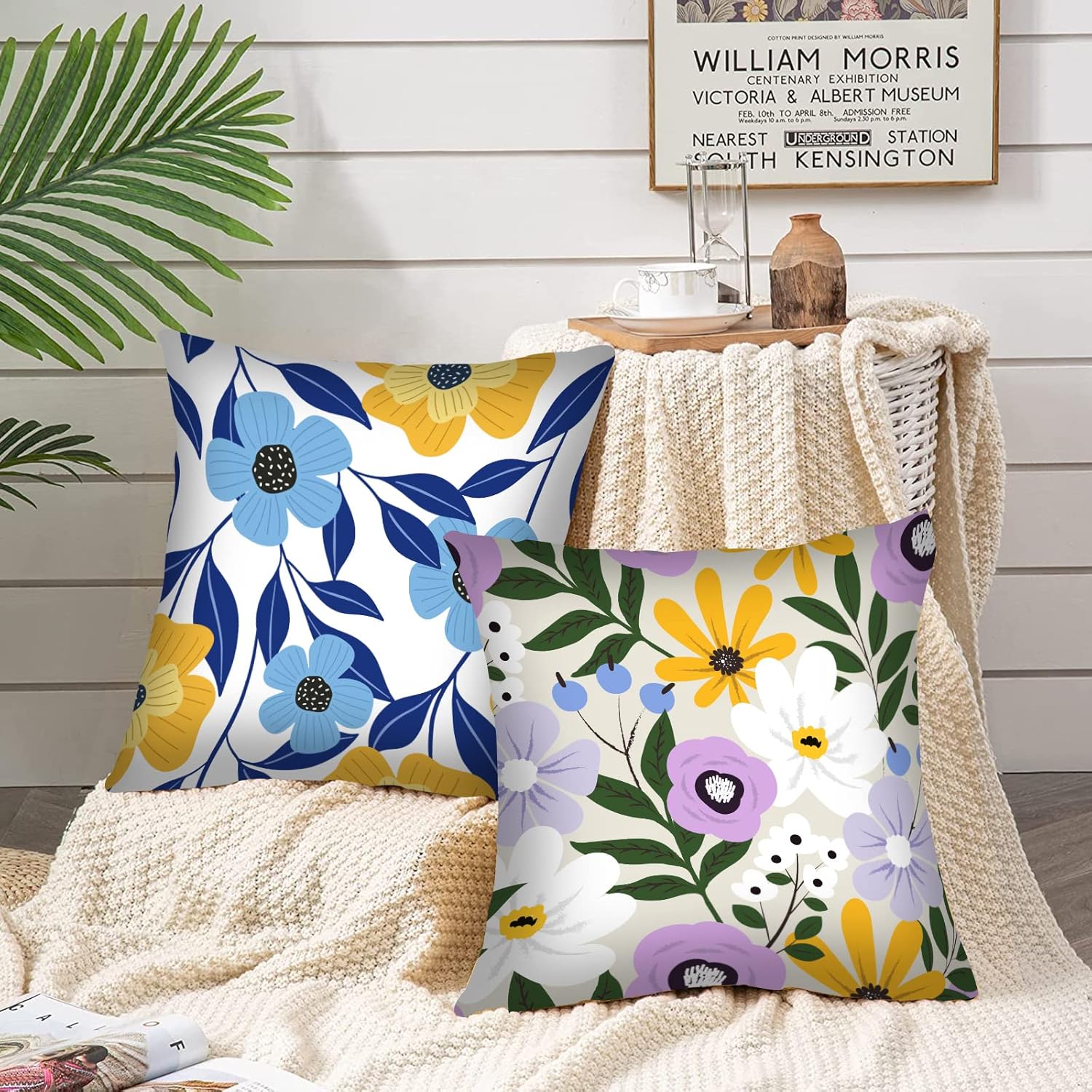 Nordics – Juego de 4 fundas de almohada florales bohemias, fundas de almohada de flores silvestres, peonías y rosas, suaves y cómodas para cama de