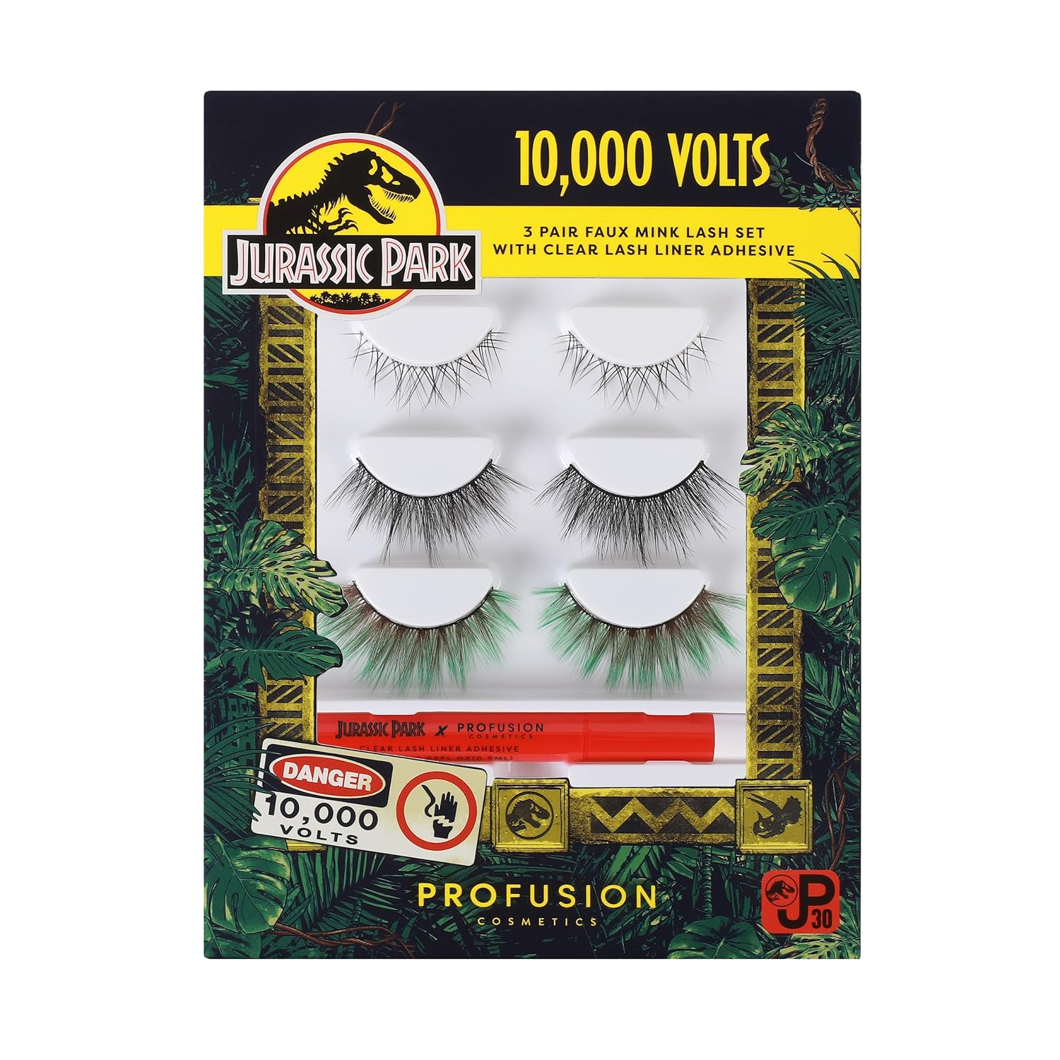 Profusion Cosmetics Jurassic Park – Juego de pestañas de visón sintético de 10,000 voltios, multipaquete, tecnología de pestañas planas, banda de