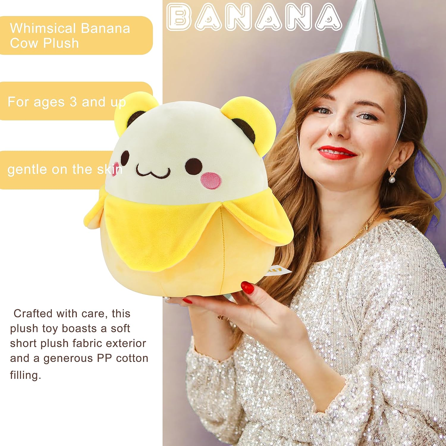 Juguete de peluche de oso de plátano, suave de 10.7 pulgadas, lindo oso de plátano, animales de peluche, almohada Kawaii regalos para niños, diseño