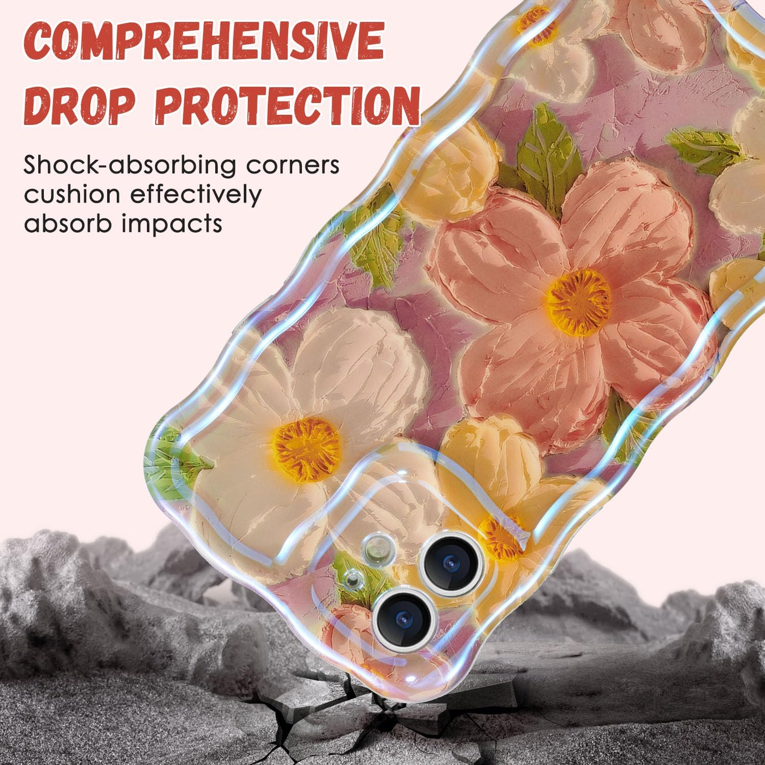 QLTYPRI Funda para iPhone 11, Colorido Láser Retro Pintura Al óleo Patrón De Flores Lindo Marco De Onda Rizada Exquisita Caja Del Teléfono Para