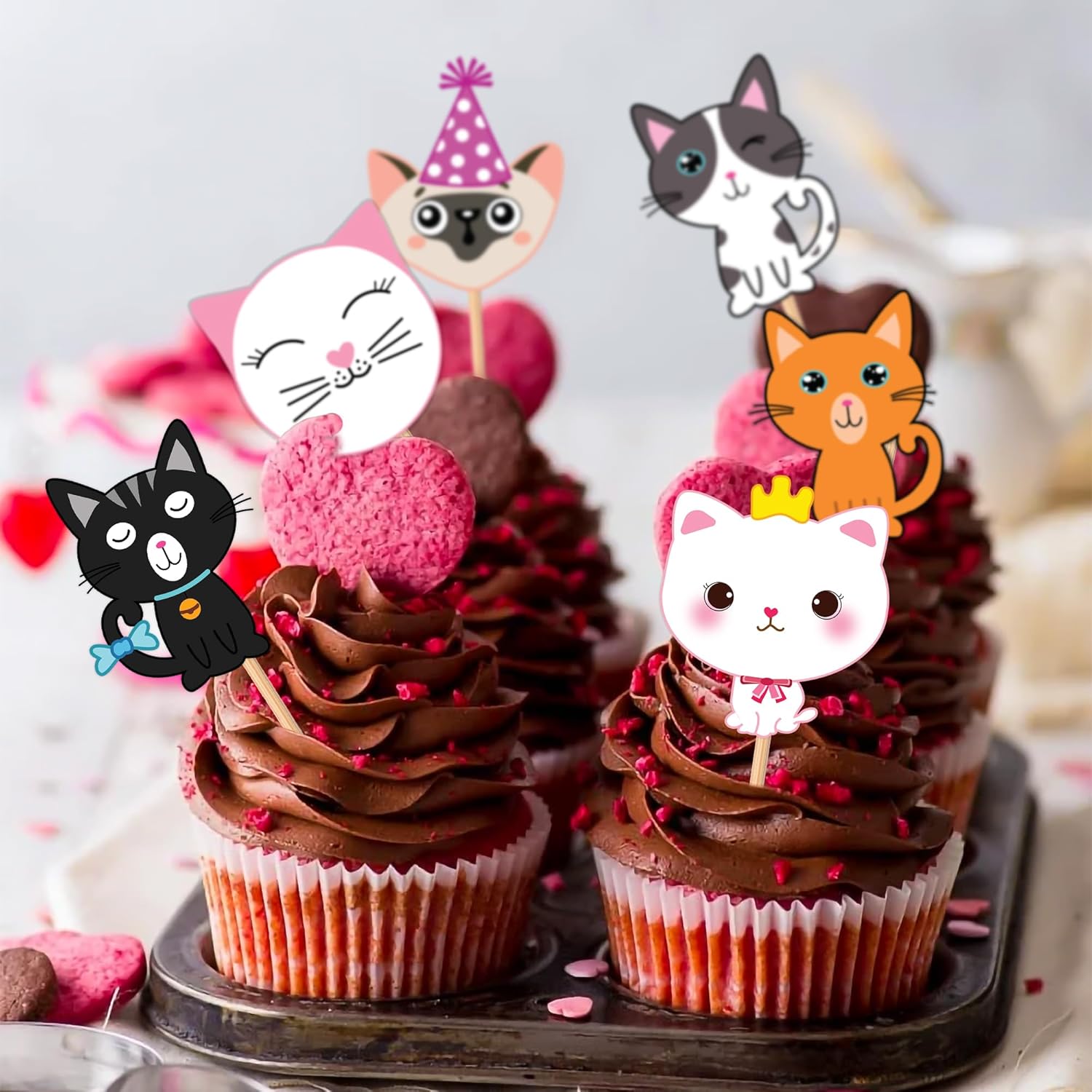 25 piezas de decoración de pastel de cumpleaños con temática de gatos y gatos, suministros de fiesta, regalos de decoración para niñas, niños,