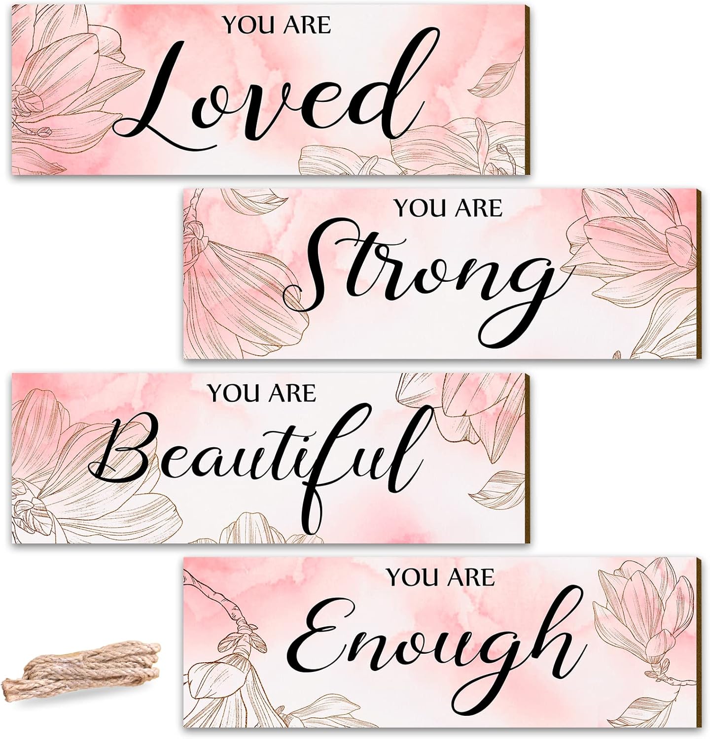 4 piezas de decoración de habitación rosa para niñas, decoración de pared colgante de flores que te encanta, lo suficientemente fuerte, arte de