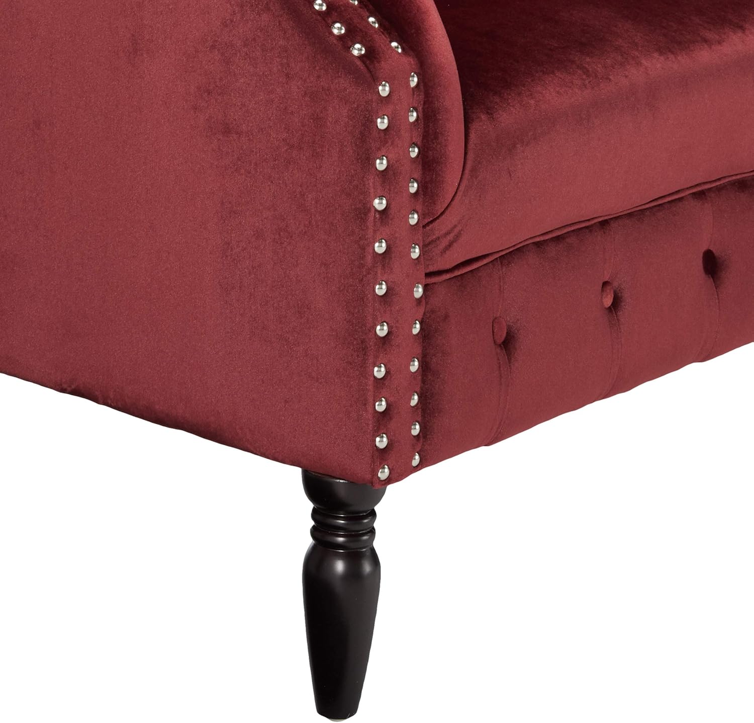Great Deal Furniture Melaina – Sofá de dos plazas de terciopelo Chesterfield con brazos enrollados, granate y marrón oscuro