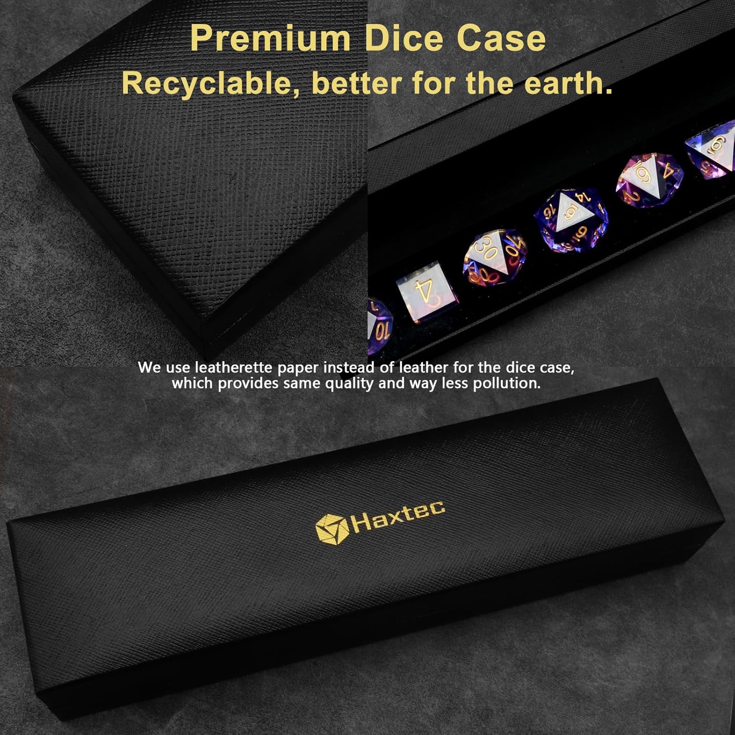 Haxtec Juego de dados de resina de borde afilado con estuche para dados, 7 piezas de dados poliédricos de remolinos morados y azules para juegos de