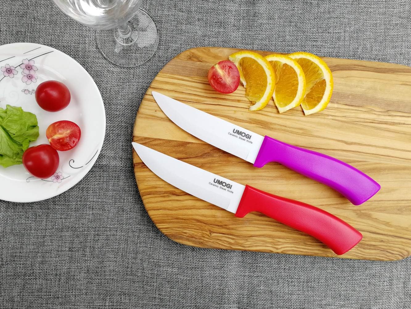 Juego de 4 cuchillos de cerámica para carne con fundas en caja de regalo, cuchillo utilitario de gran tamaño, saludable, resistente a las manchas y