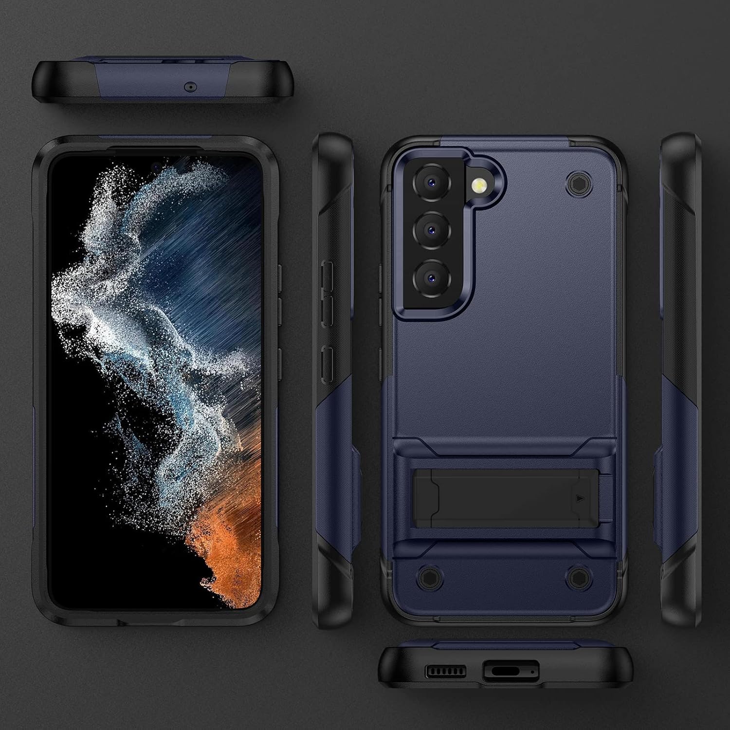 Asuwish Funda para Samsung Galaxy S22 5G con protector de pantalla de vidrio templado y soporte delgado, accesorios híbridos de grado militar, S 22