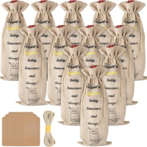 PEUTIER 12 bolsas de vino de arpillera, bolsas de regalo de vino de 25.4 fl oz con etiquetas, cordones reutilizables, fundas para botellas de vino PEUTIER 12 bolsas de vino de arpillera, bolsas de regalo de vino de 25.4 fl oz con etiquetas, cordones reutilizables, fundas para botellas de vino