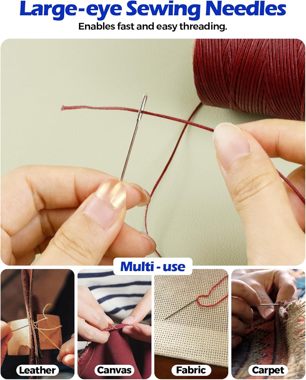 PLANTIONAL – Hilo encerado de costura para tapicería de piel PLANTIONAL 218 yardas, juego de cuerdas de cera 210D con 25 agujas de coser grandes a