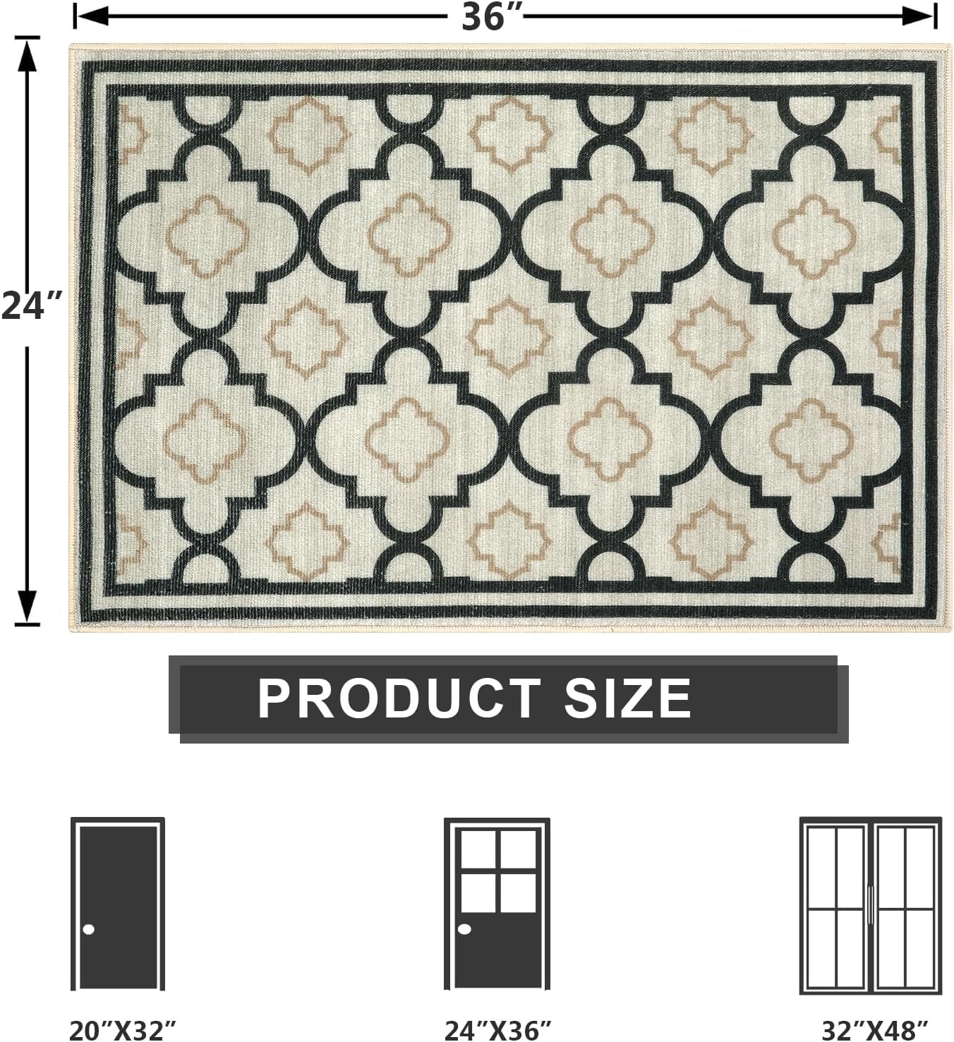 Collive Tapete lavable para interiores, tapete antideslizante de 24 x 36 pulgadas, absorbente, tapete marroquí de bajo perfil, tapete de bienvenida