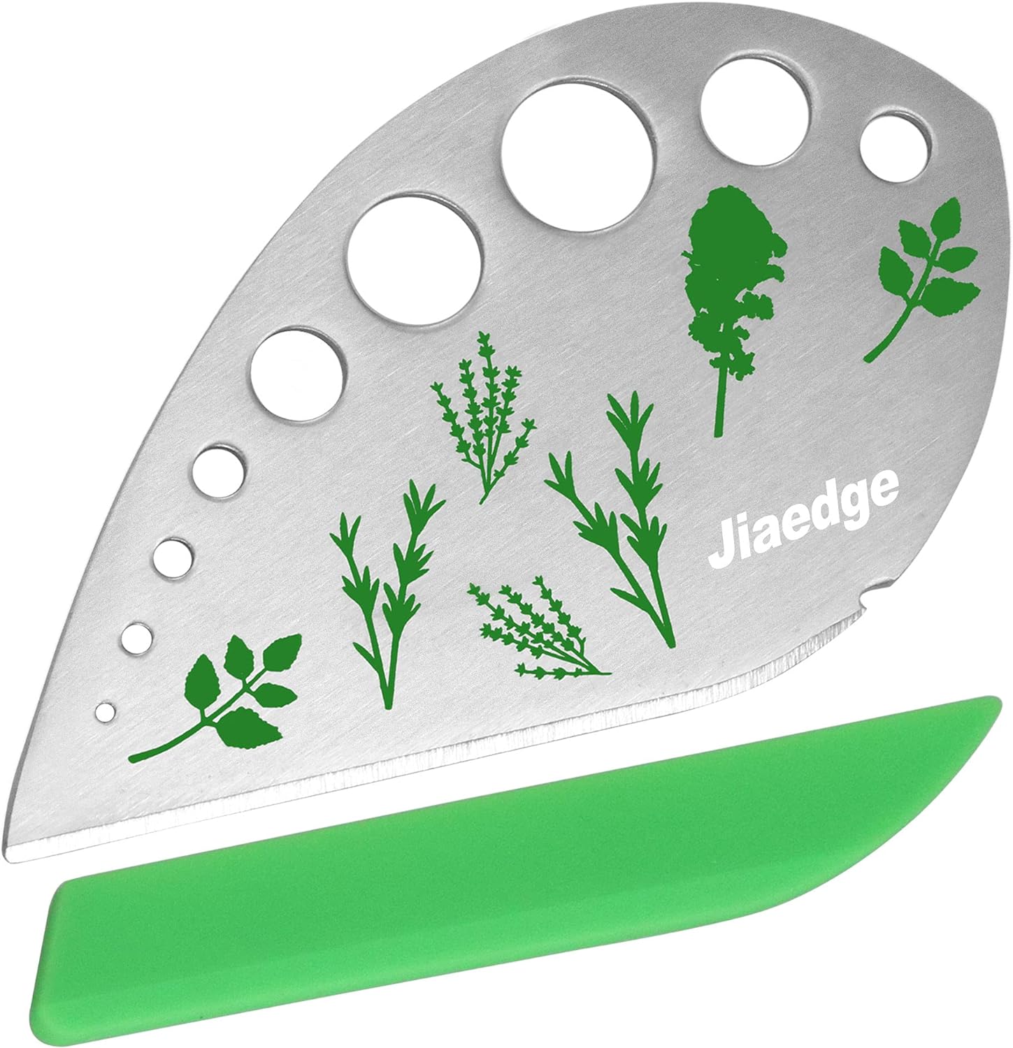 Green – Pelador de hierbas de acero inoxidable con 9 agujeros, para cocina, para hierbas, pelador de hierbas de metal para col rizada, col, tomillo,