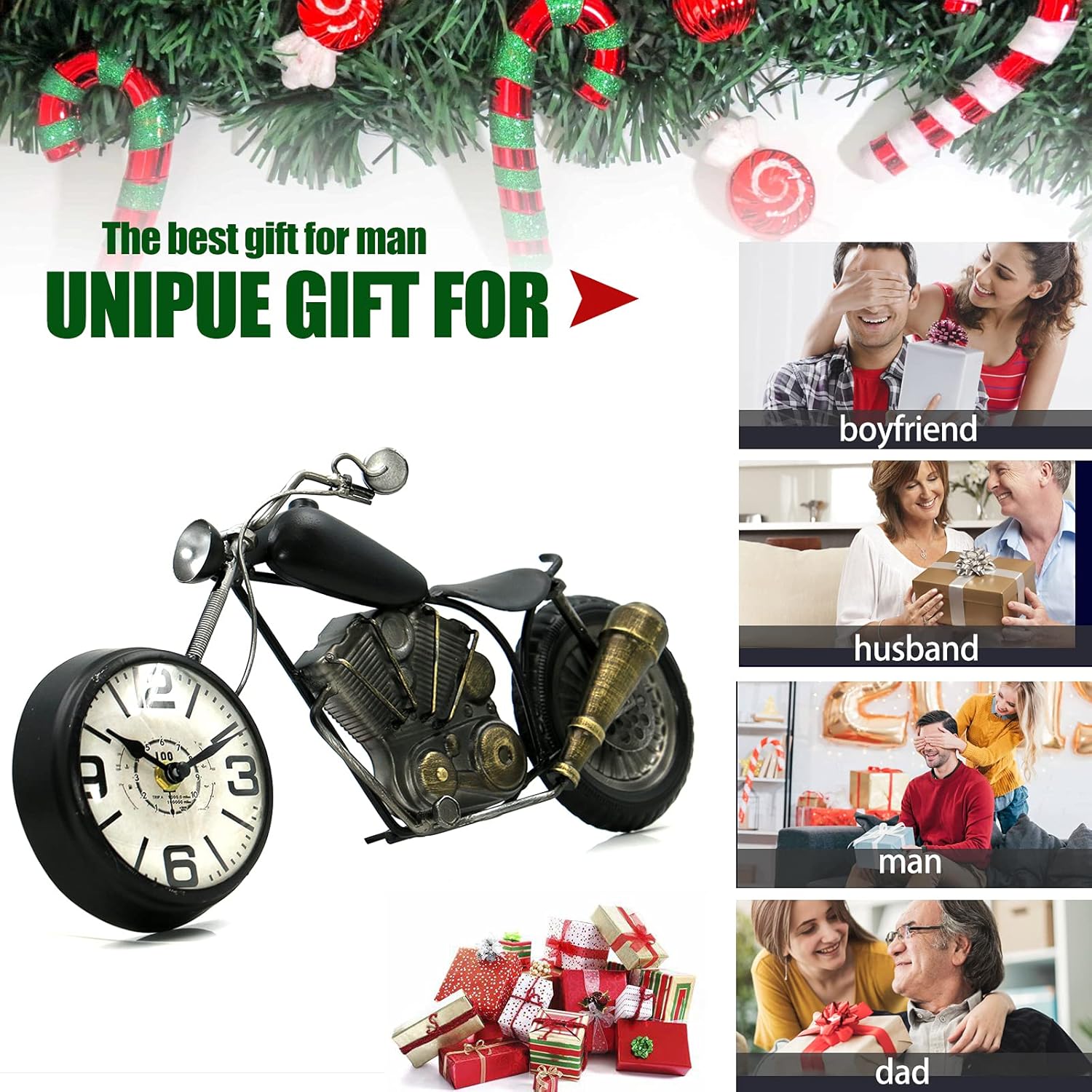 Reloj de escritorio vintage, reloj de mesa, regalos de motocicleta para hombres, decoración rústica de granja, regalos para papá, él, novio,