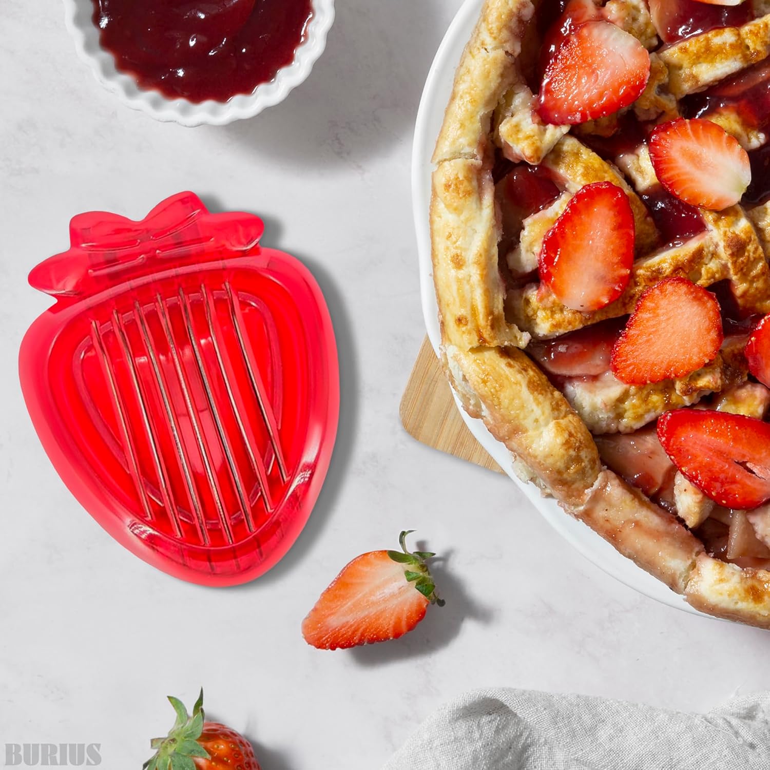 Cortador de fresas para utensilios de cocina, cortador de cocina BURIUS de fresa, cortador de huevos rojos, mini artilugios para herramienta de
