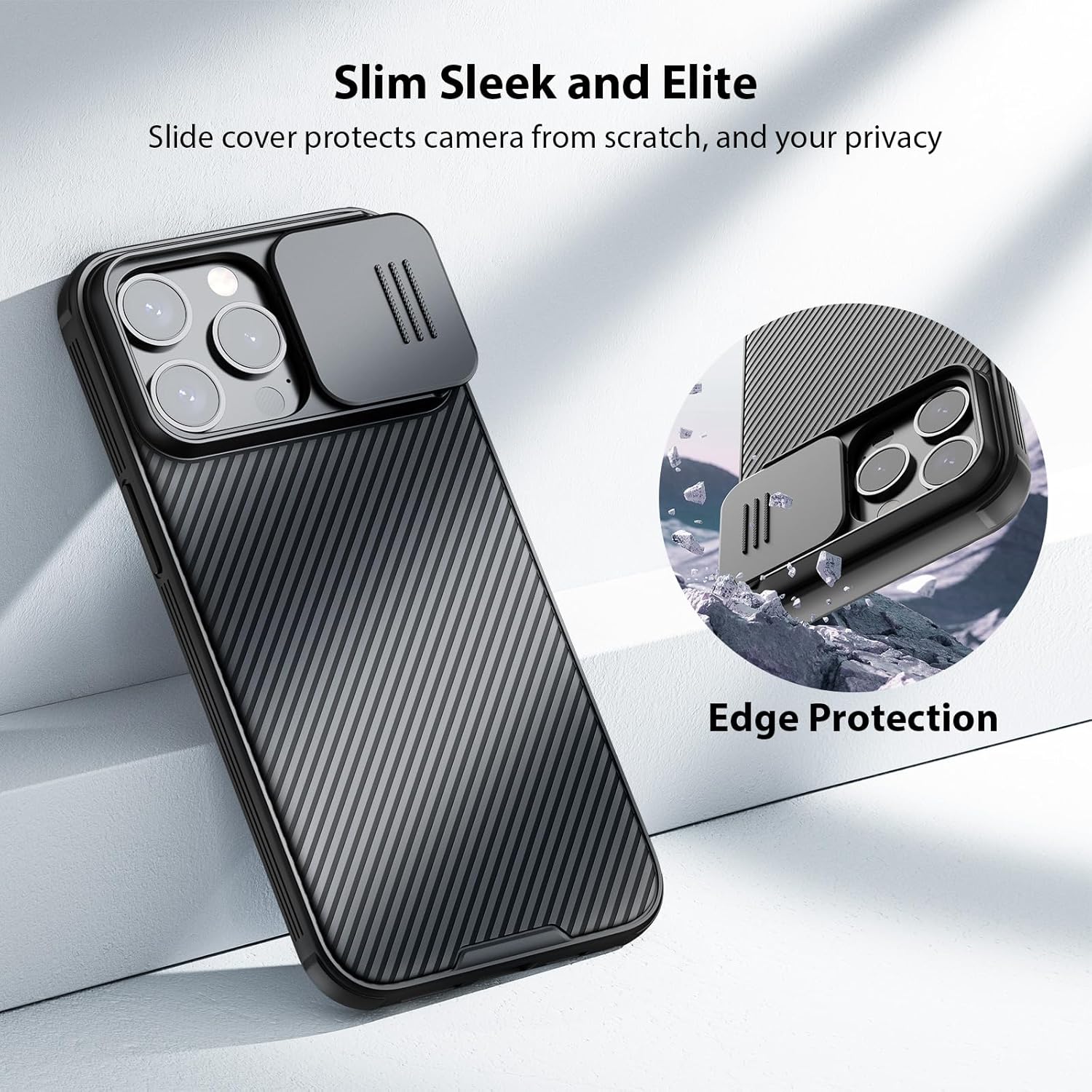 Nillkin Funda para iPhone 15 Pro Max, funda CamShield Pro 15 Pro Max con cubierta deslizante para cámara, cubierta trasera compatible con iPhone 15